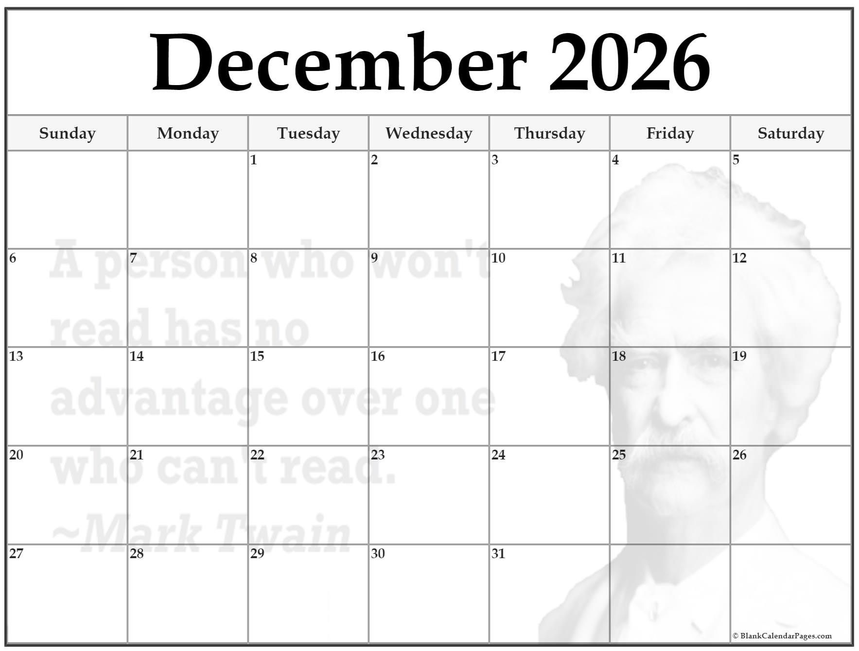 Free Printable Calendar December 2026