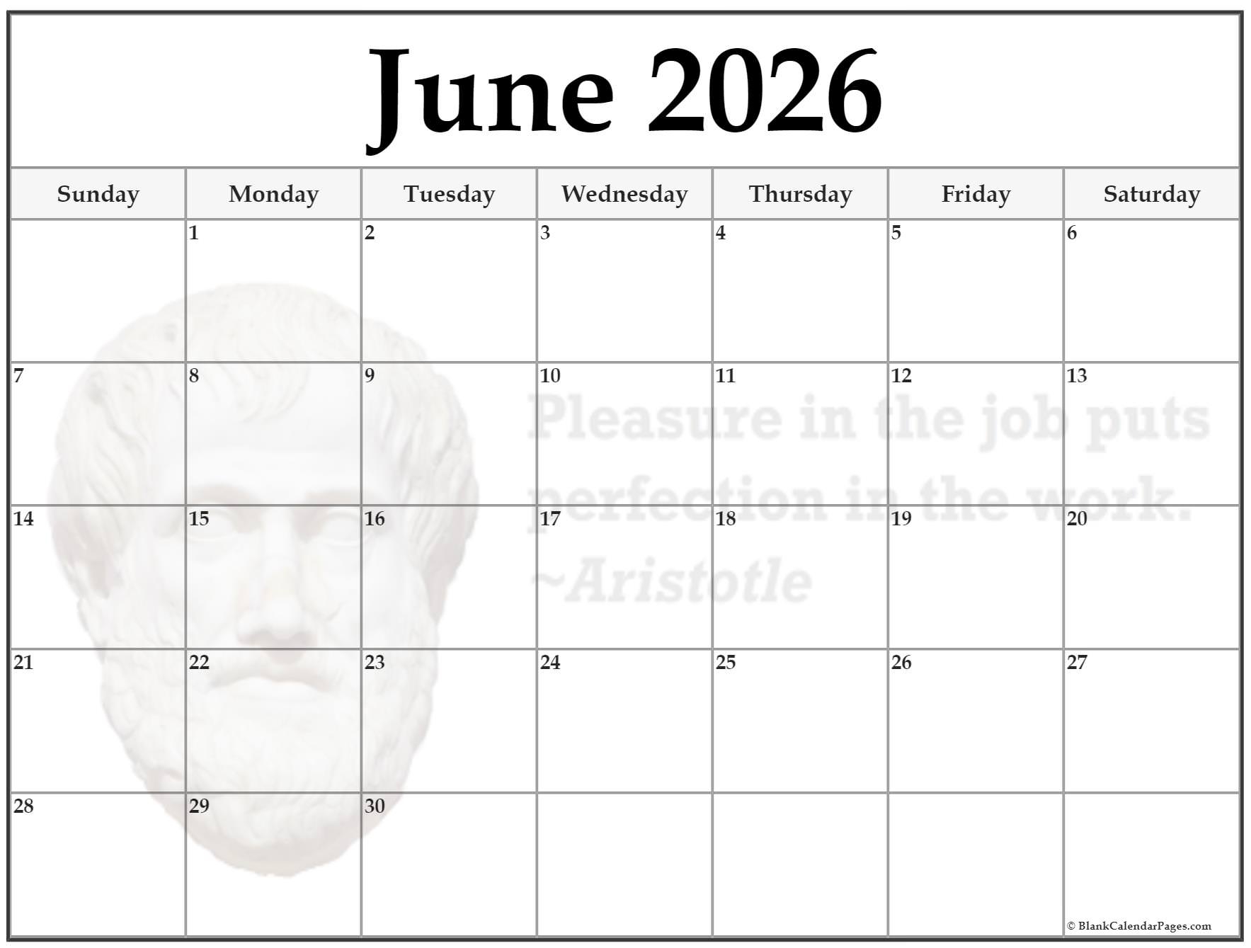 Printable June 2026 Calendar