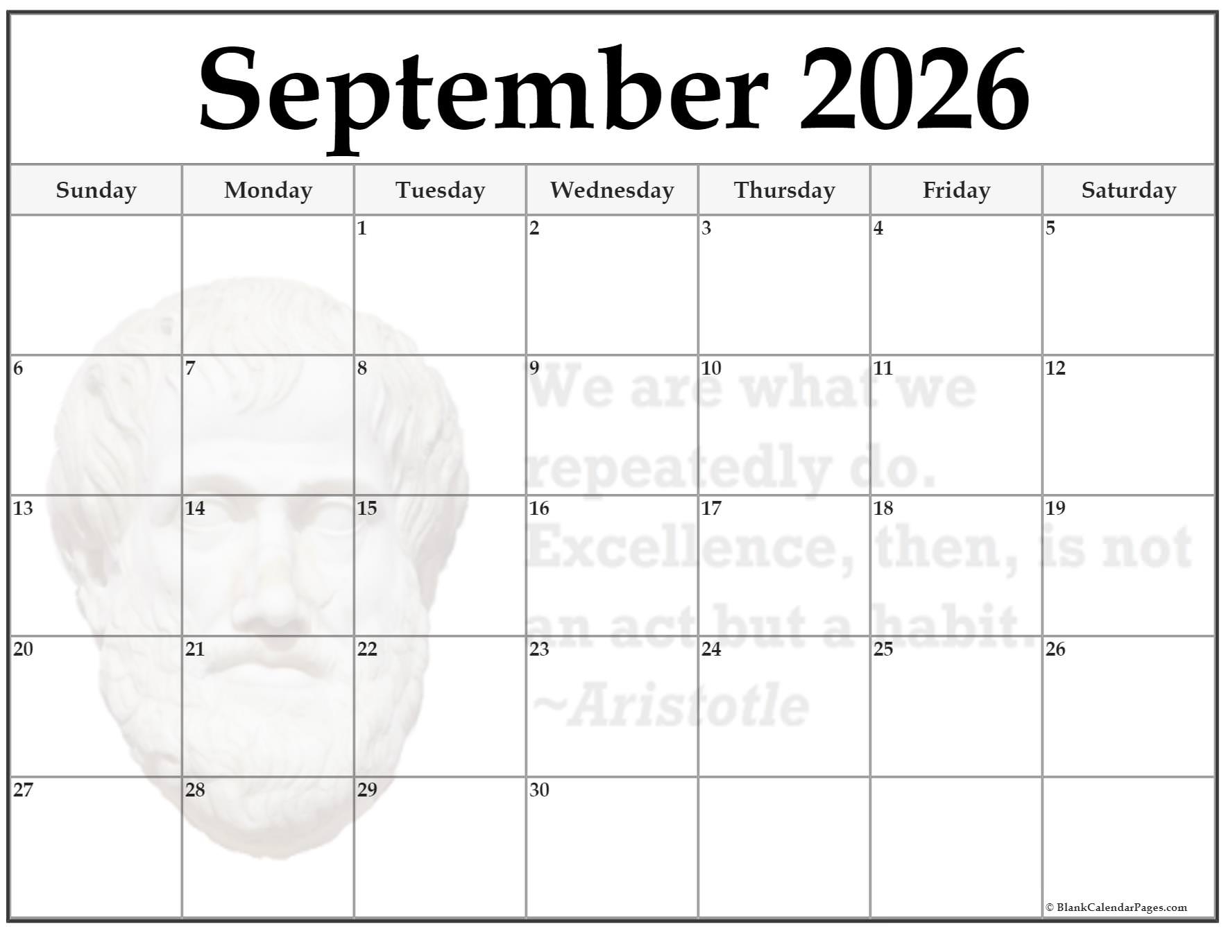 September Free Printable Calendar 2026