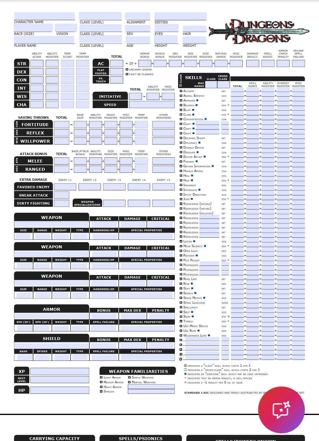 3 5 Character Sheet Etsy 3 5 Character Sheet Etsy
