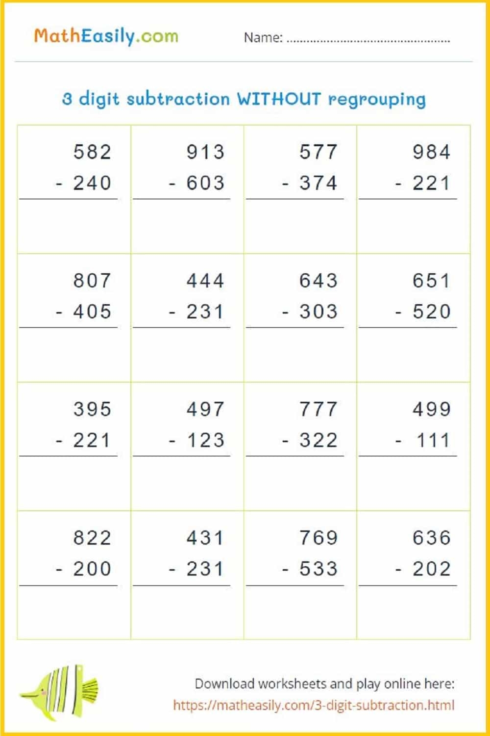 3 Digit Subtraction With Without Regrouping Games 3 Digit Subtraction With Without Regrouping Games