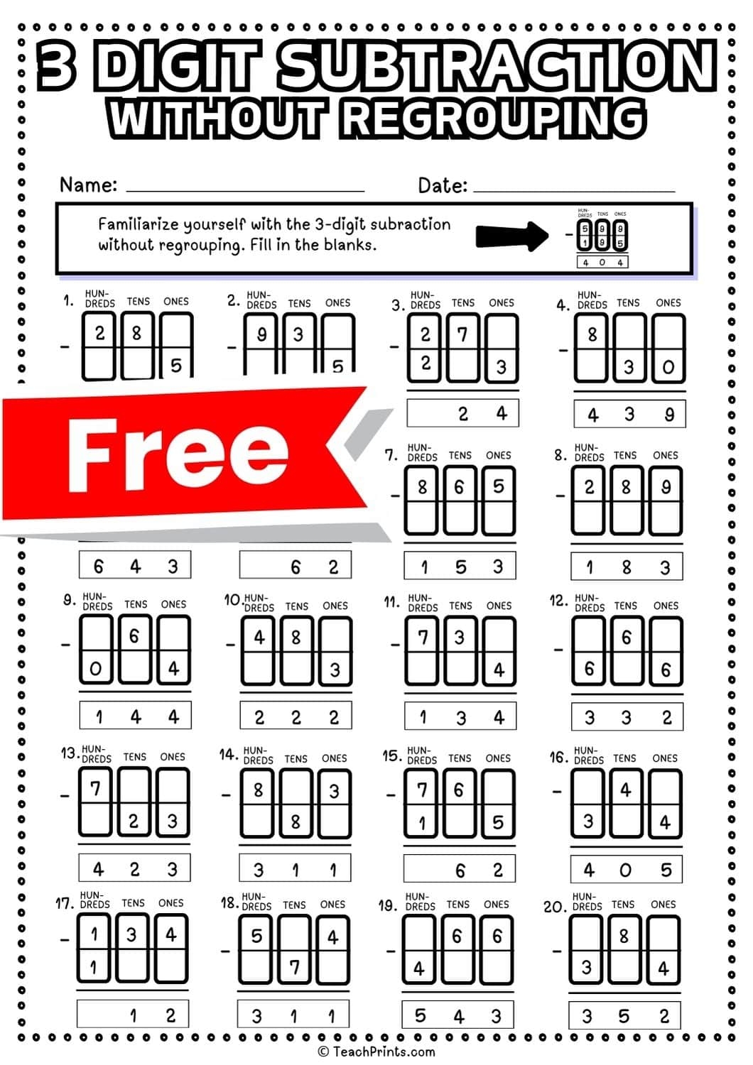 3 Digit Subtraction Without Regrouping Worksheets Teach Prints 3 Digit Subtraction Without Regrouping Worksheets Teach Prints