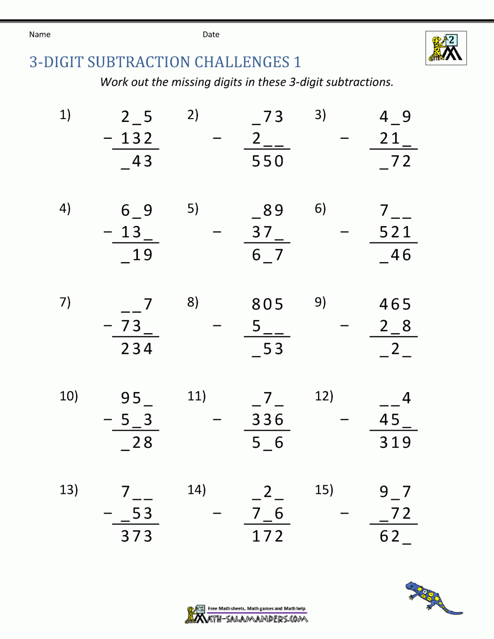 3 Digit Subtraction Worksheets 3 Digit Subtraction Worksheets