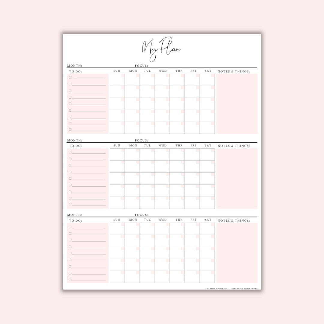 3 Month Calendar Printable