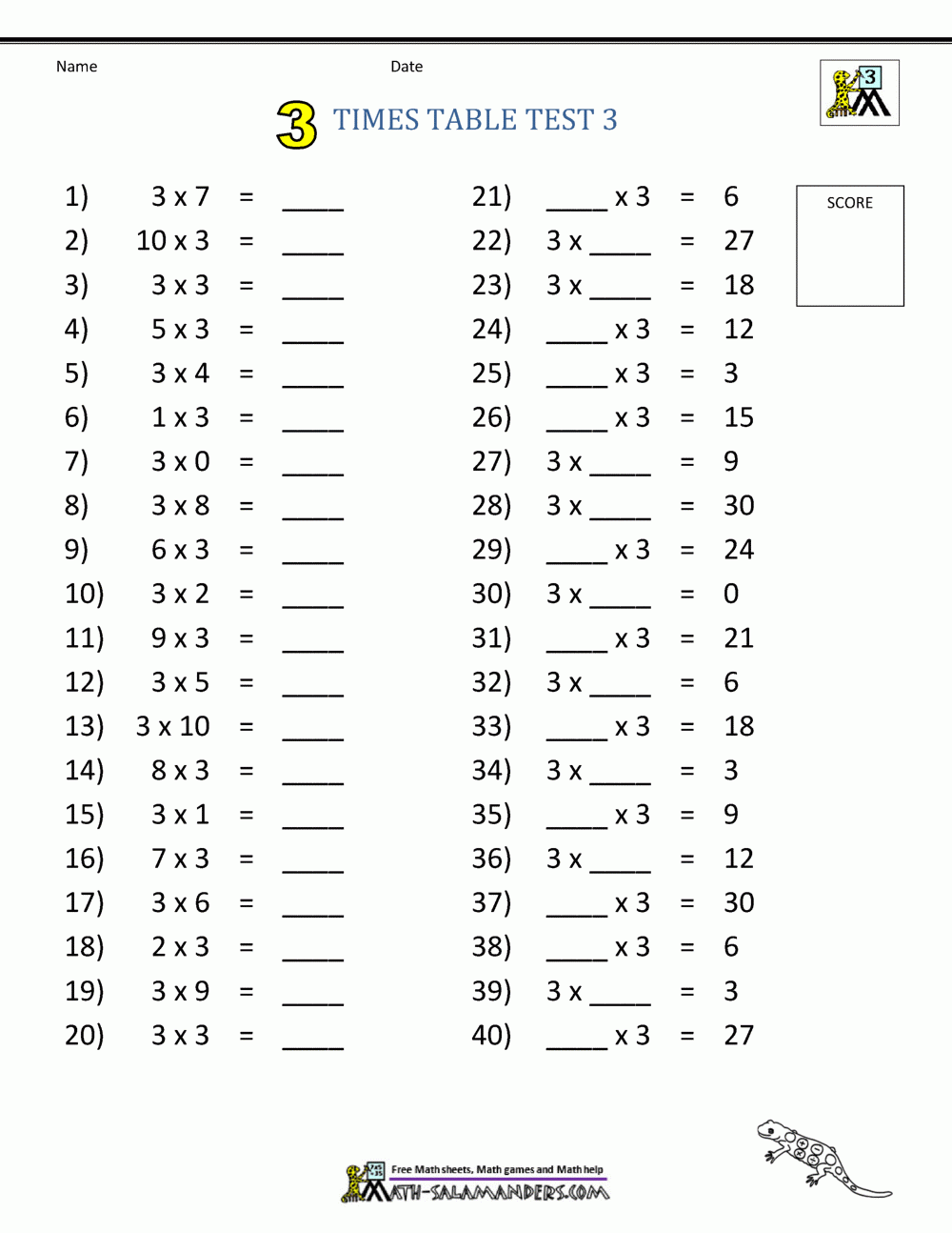 3 Times Table Worksheet Collection