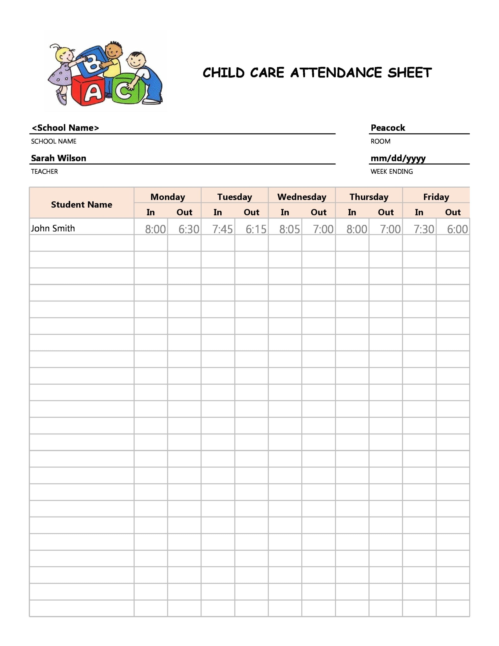 30 Printable Attendance Sheet Templates Free TemplateArchive