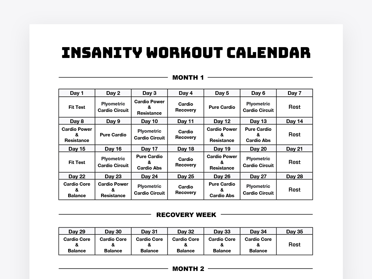 30 Schedule Pdf Insanity Program Free Printable Insanity Max 30 Calendar How To Achieve 50 Push