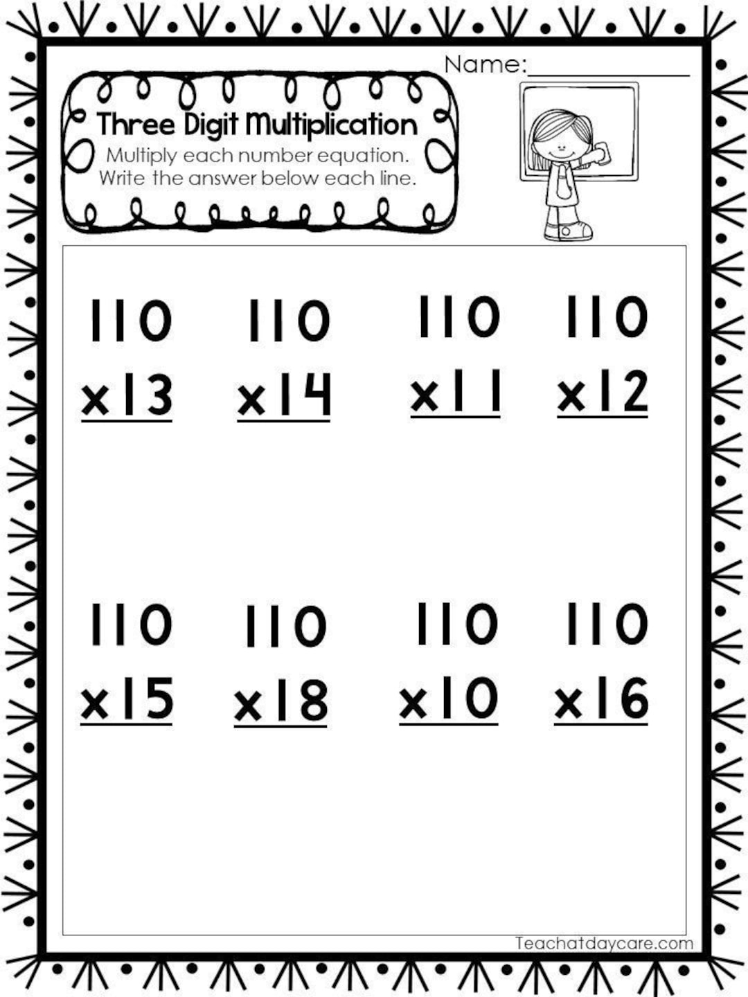 35 Printable Three Digit Multiplication Worksheets Numbers 110 120 And 210 220 2nd 4th Grade Math Etsy
