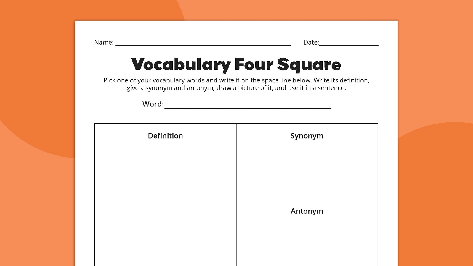 Printable 4-Square Vocabulary Chart