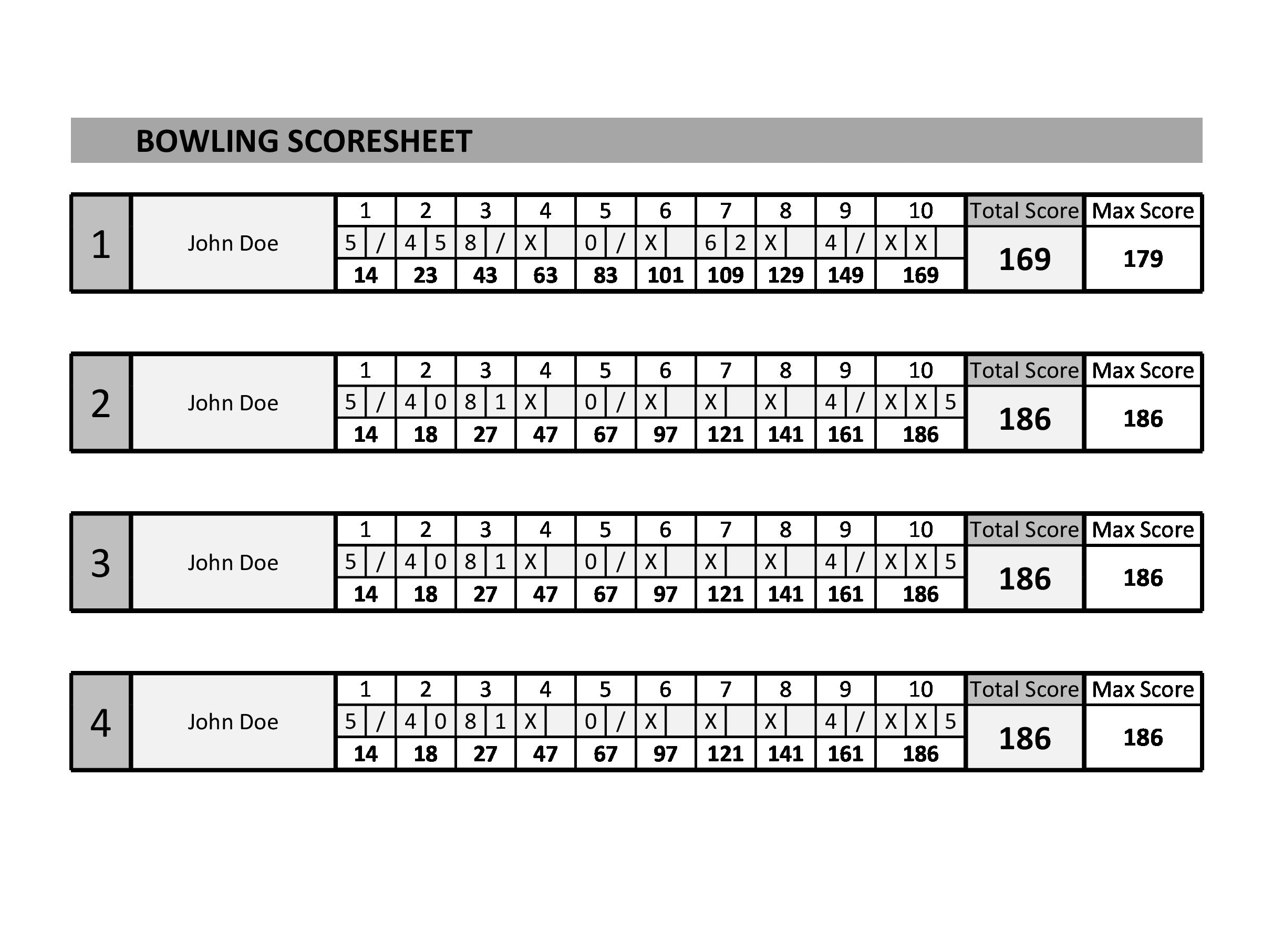 Free Printable Bowling Score Sheets