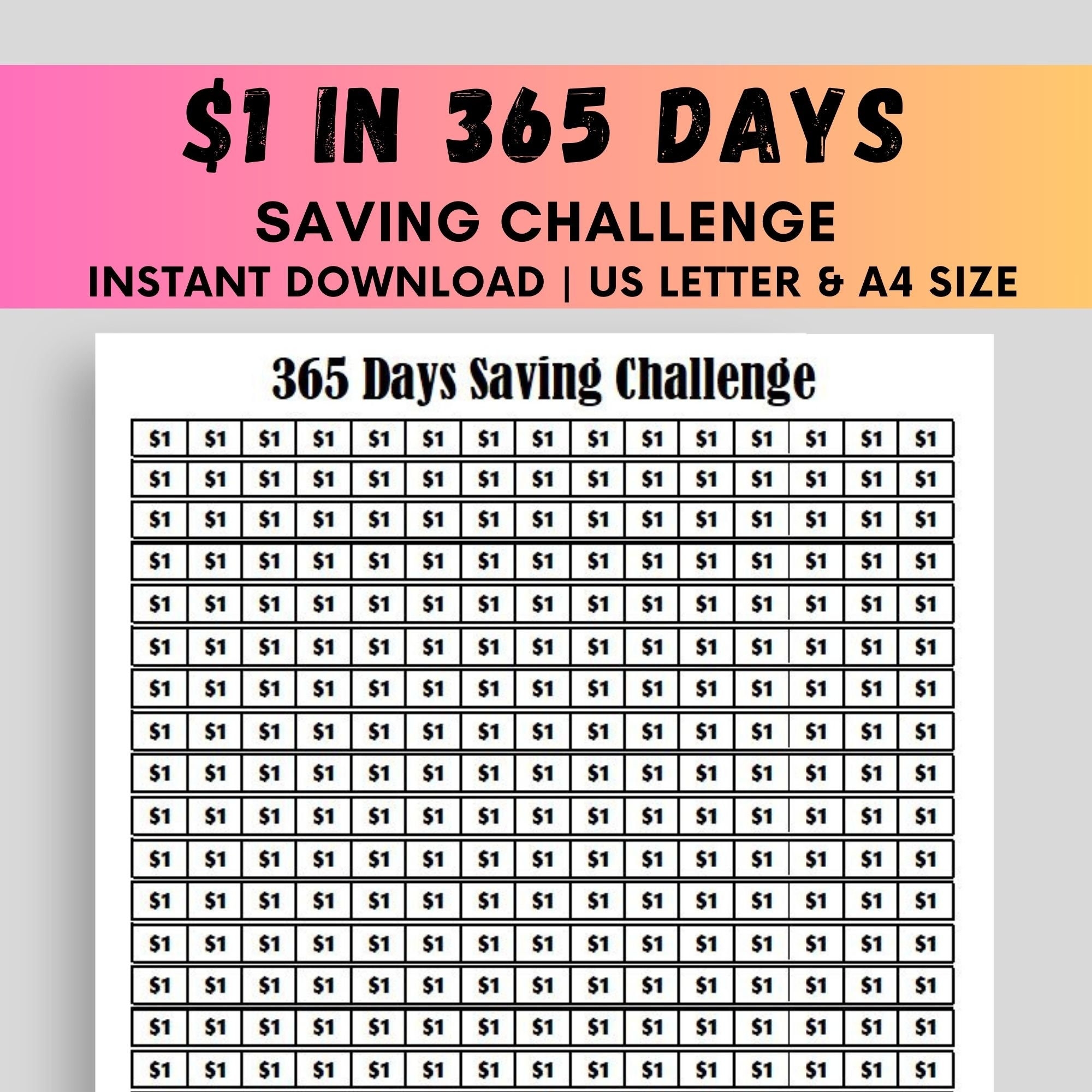 365 Days Savings Challenge Printable Savings Tracker 1 Dollar Daily Saving Challenge 1 Year Money Saving 365 Days Save Money Challenge Etsy