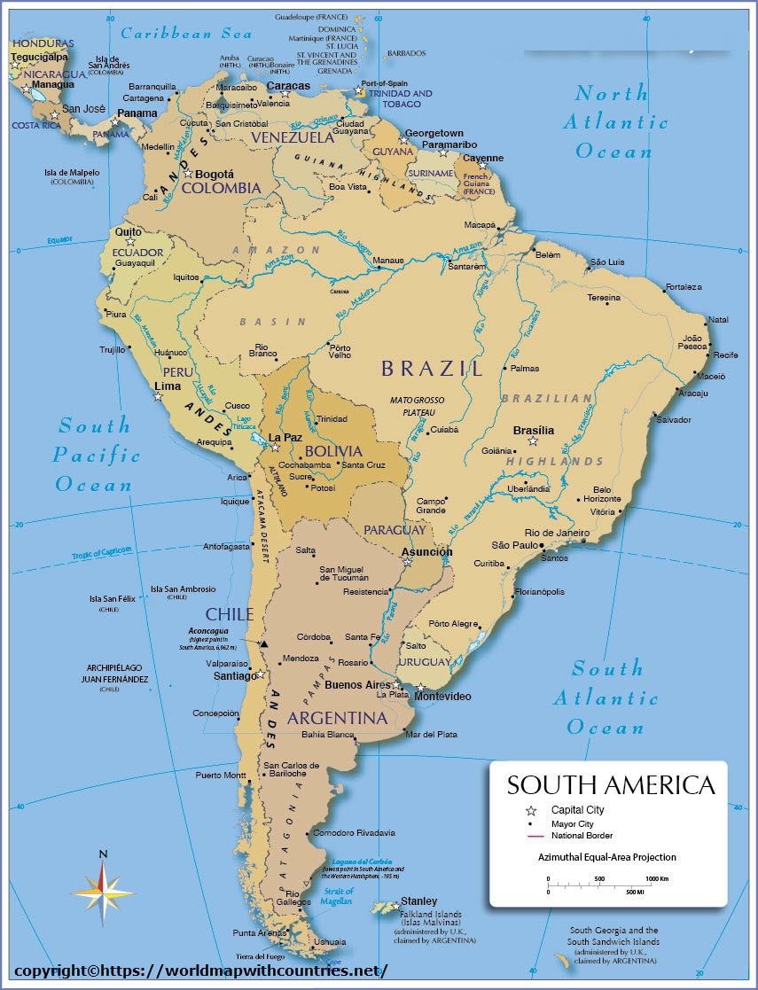 4 Free Political Map Of South America With Countries In PDF