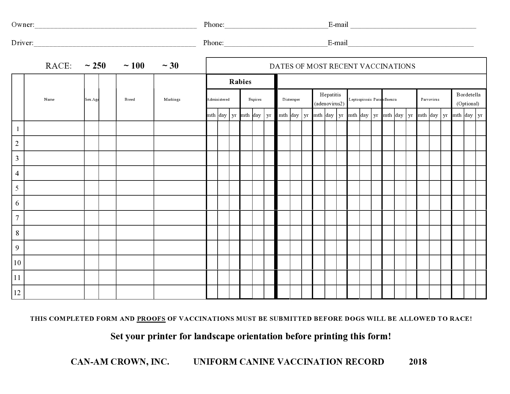 Printable Blank Immunization Chart