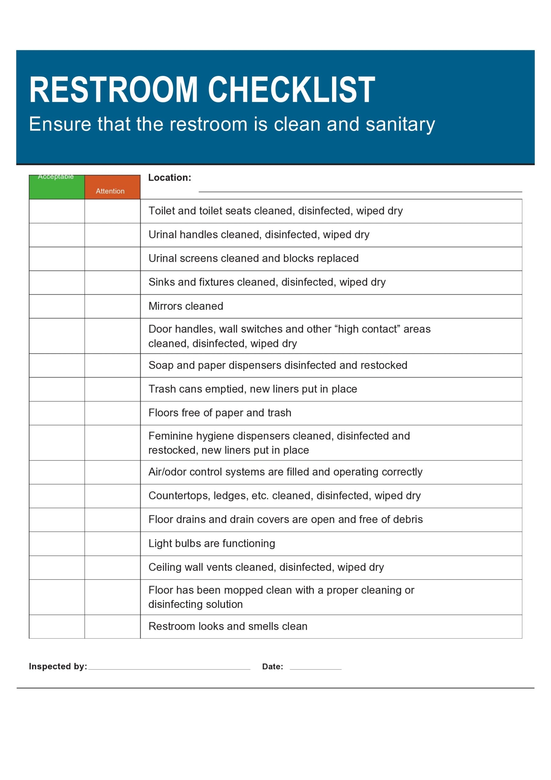 42 Printable Bathroom Cleaning Checklists Word PDF Excel