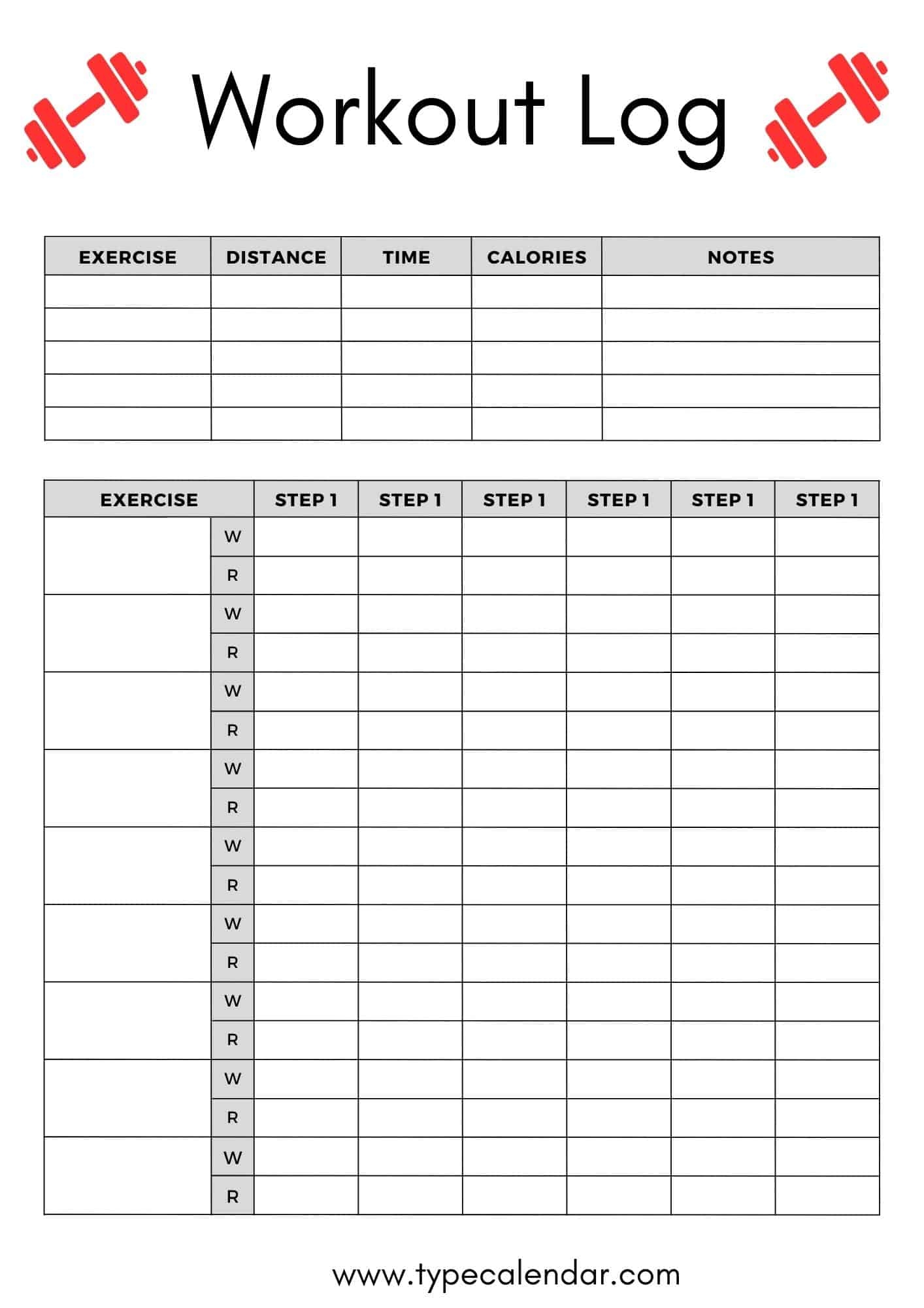 Free Printable Exercise Log Chart