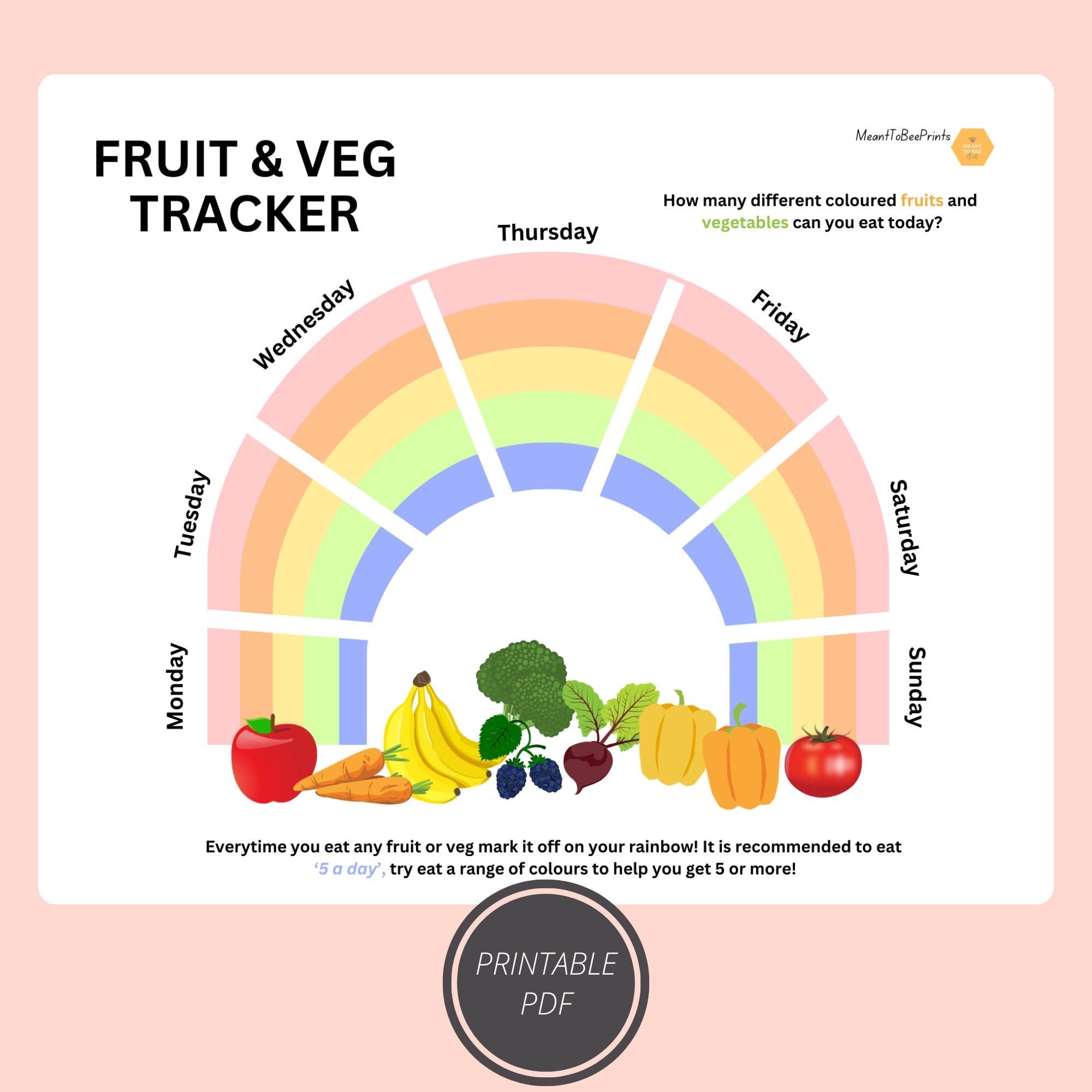 5 A Day Tracker Healthy Eating Fruit Veg Tracker Eat The Rainbow Etsy Denmark