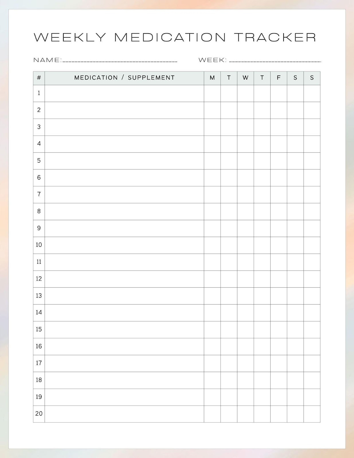 Printable Charts For Medication