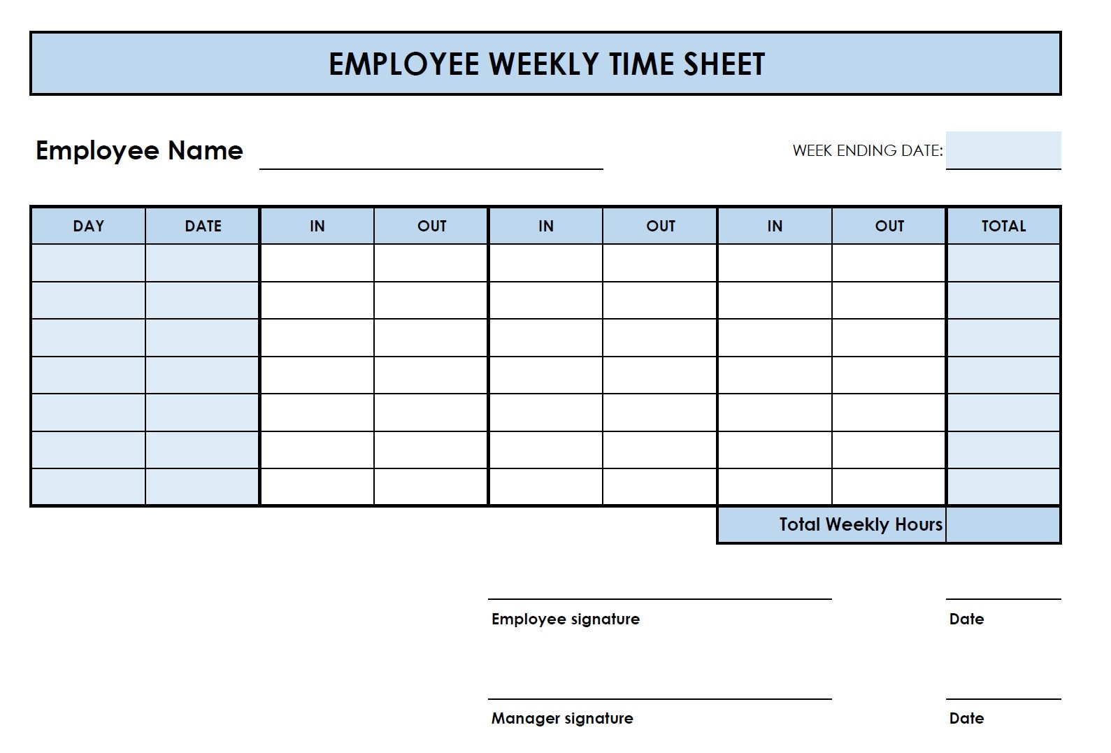 Printable Time Sheets Templates