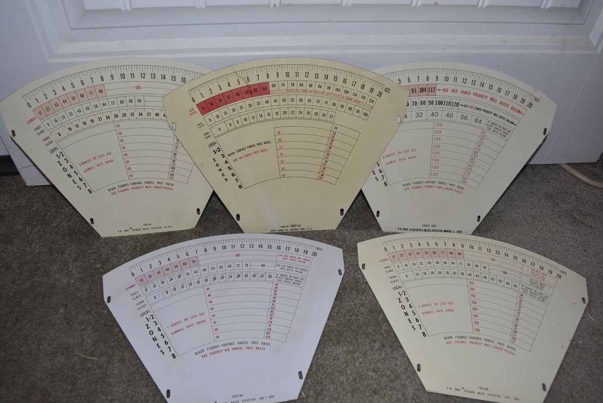 5 Vintage Metal Postage Rate Charts For Pitney Bowes Postal Scales 1960s 70s EBay