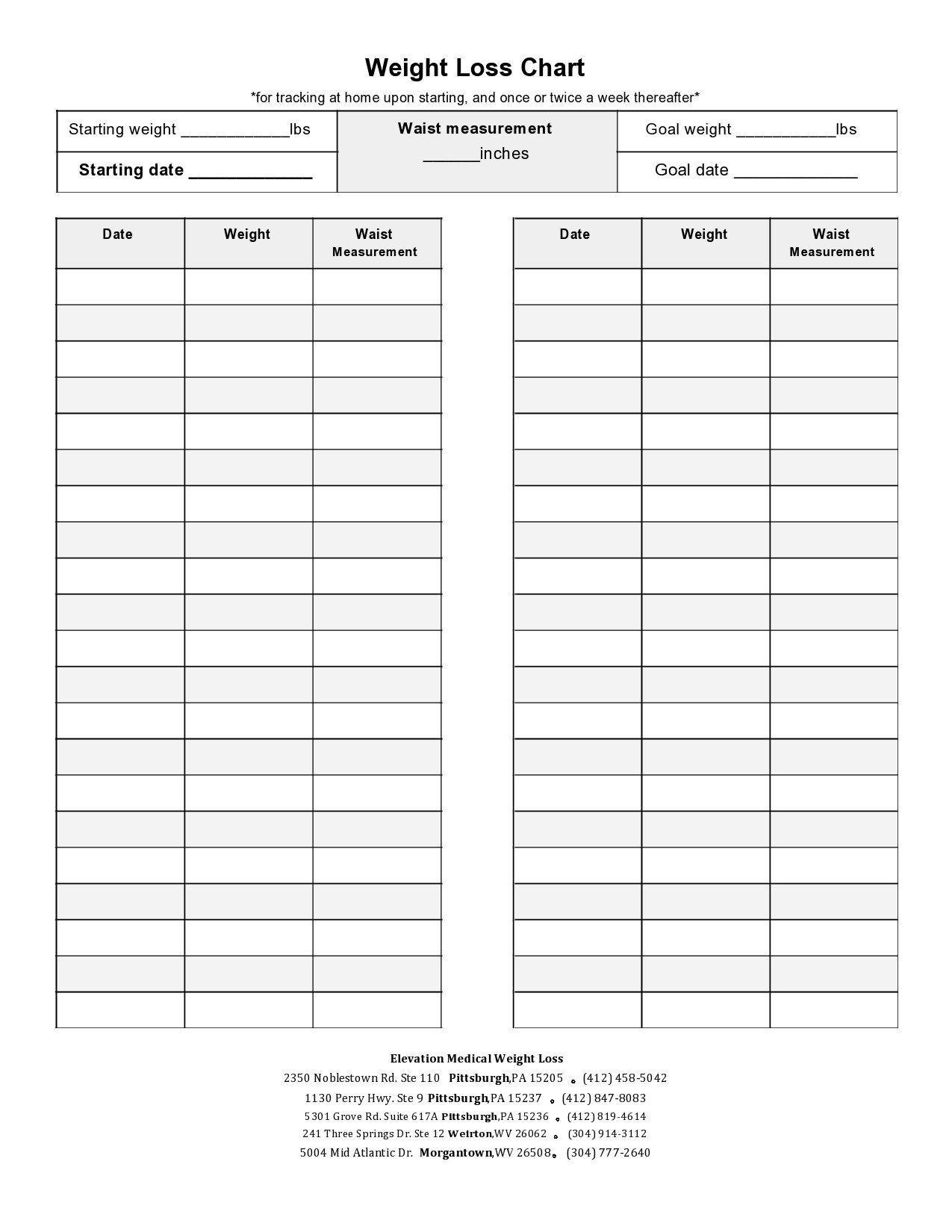 Weight Loss Chart Template Free