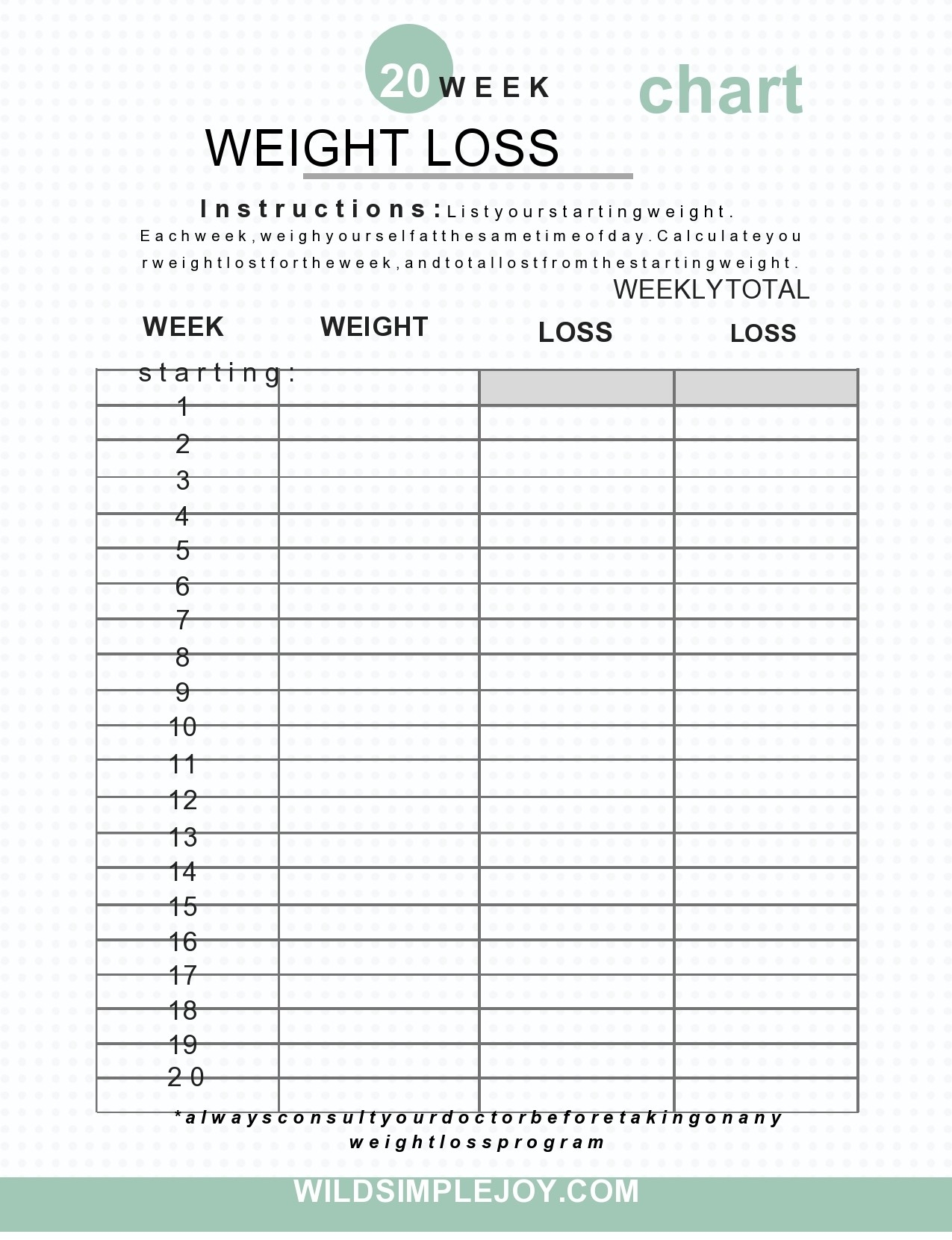 Weight Loss Tracker Chart Free