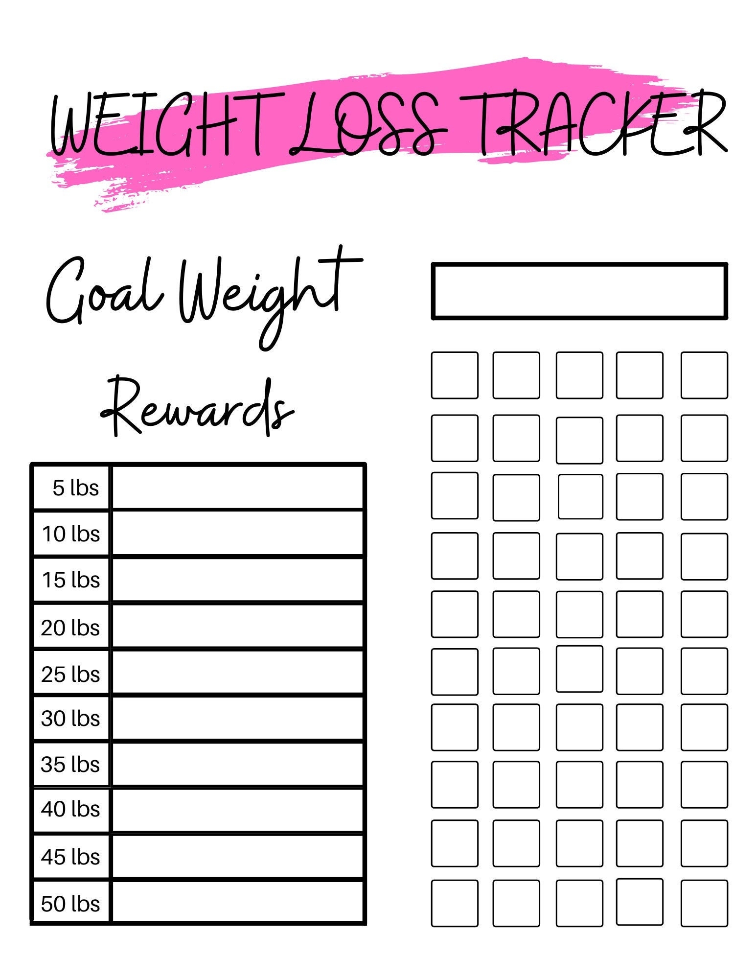 50 Lb Weight Loss Tracker Motivational Rewards Chart Etsy