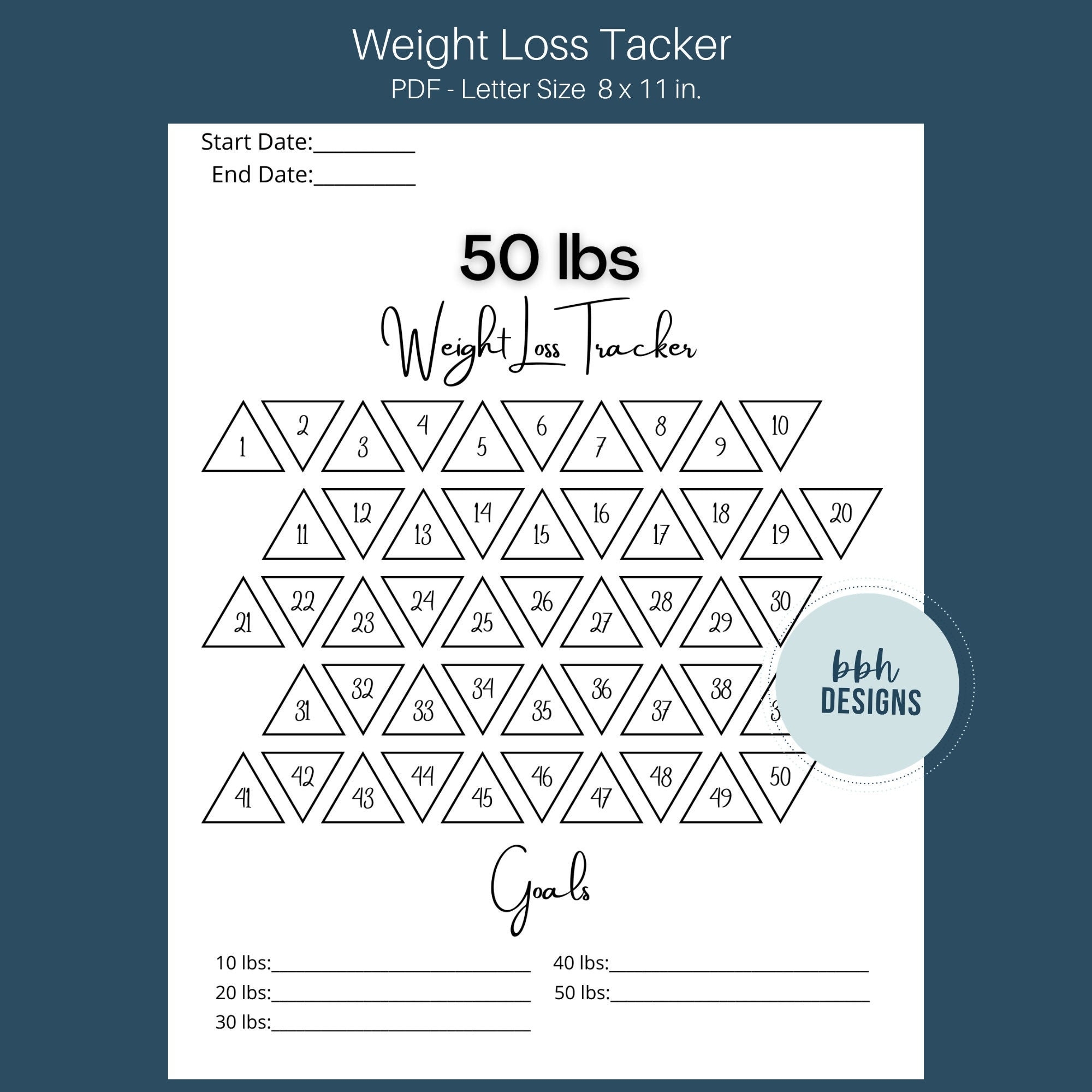 50 Lbs Weight Loss Tracker Goal Planner Weight Challenge Etsy