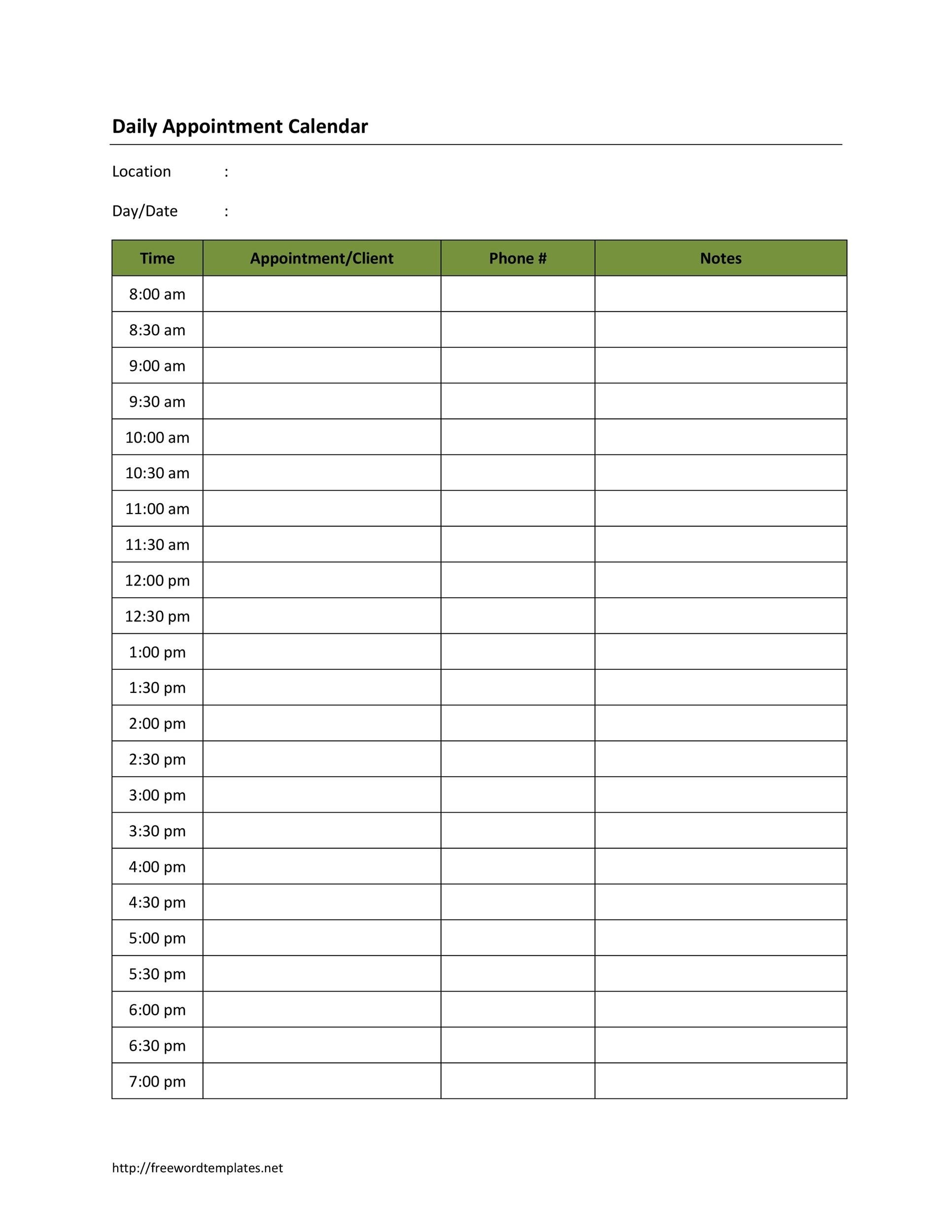 50 Printable Appointment Schedule Templates Appointment Calendars 