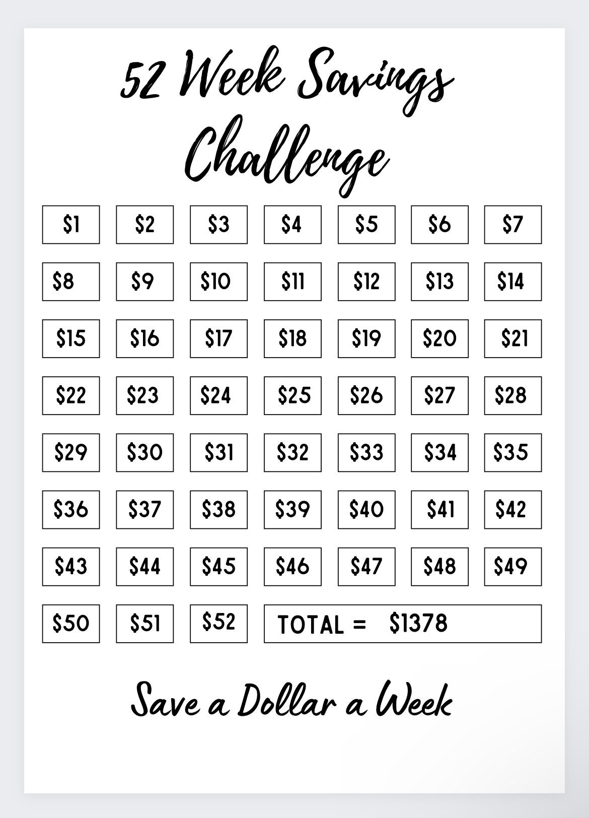 52 Week Savings Challenge Printable Money Saving Tracker PDF JPG Etsy Hong Kong