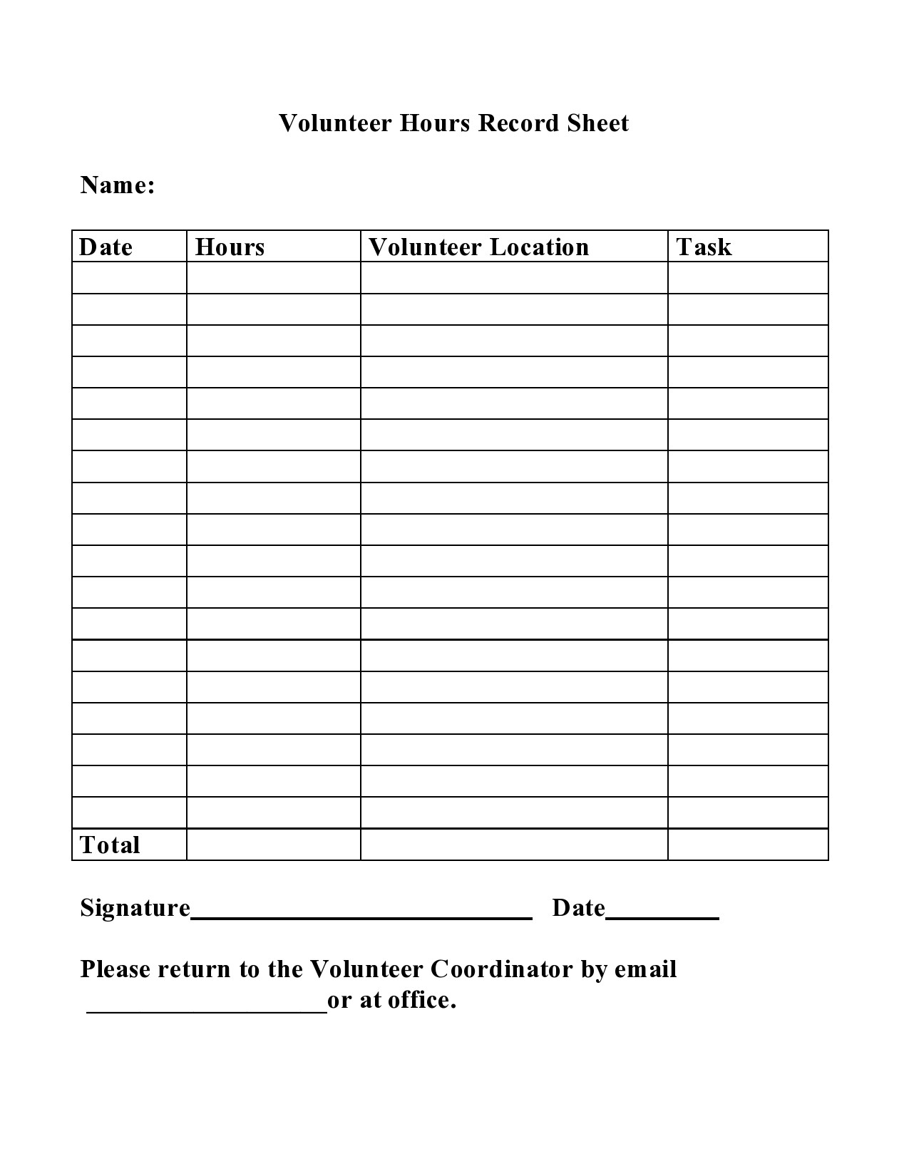 Printable Community Service Sheet