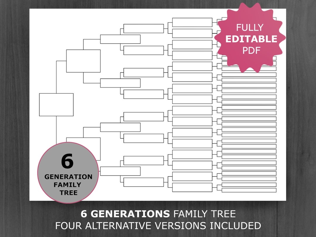 6 Generations Family Tree Chart Printable And Editable Family Tree Template Digital Ancestor pedigree Chart Ancestral Genealogy Template Etsy