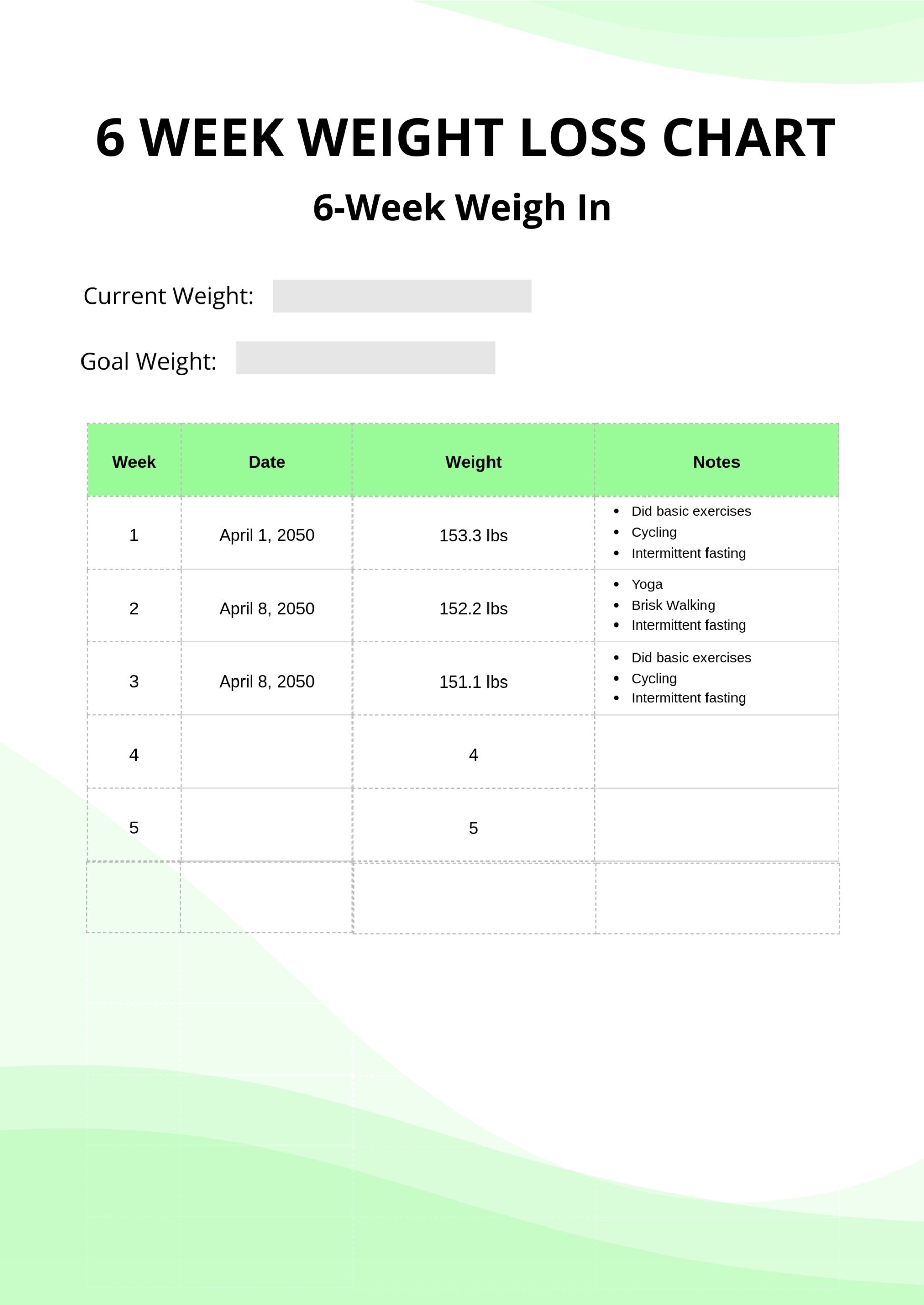 6 Week Weight Loss Chart In Illustrator PDF Download Template
