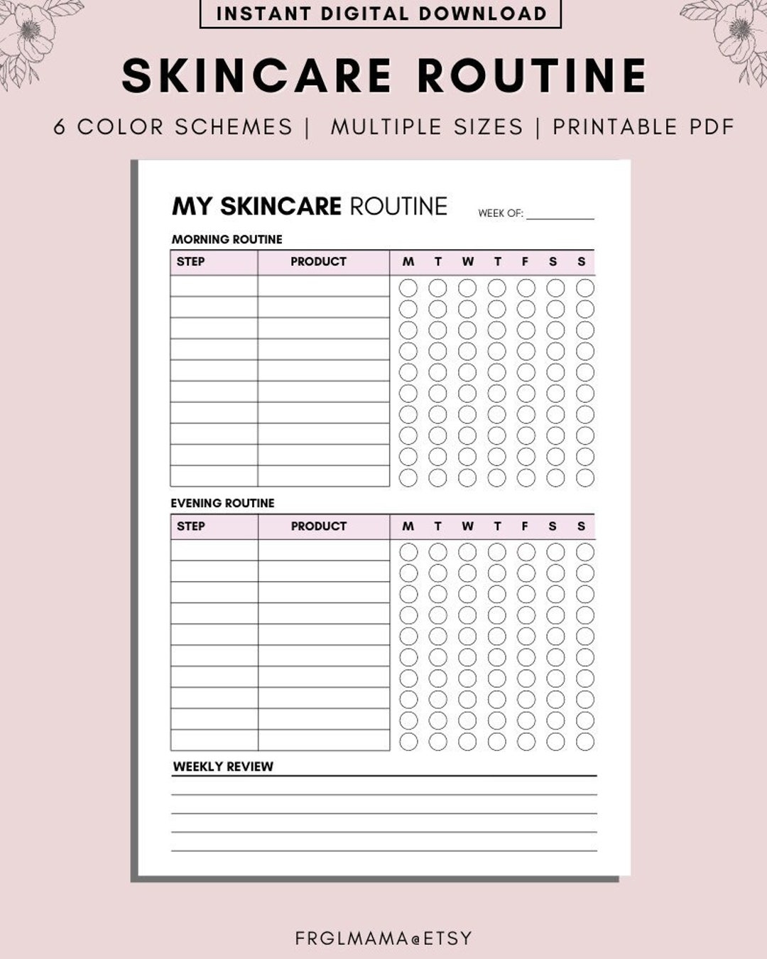 7 Day Skincare Tracker Routine Planner Beauty Journal PDF Etsy