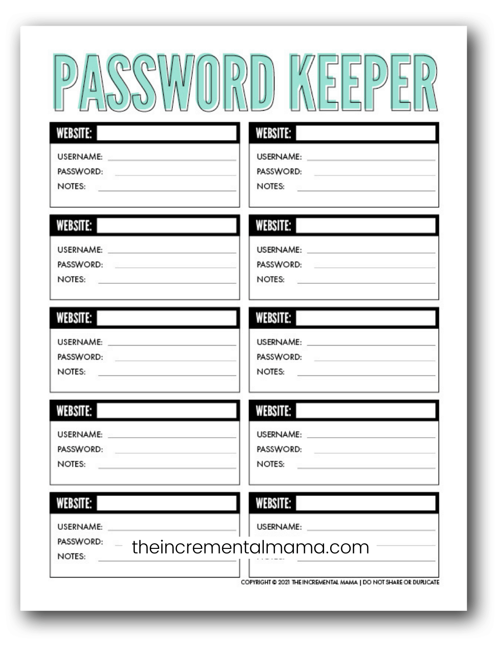 Password Keeper Printable Sheet Free