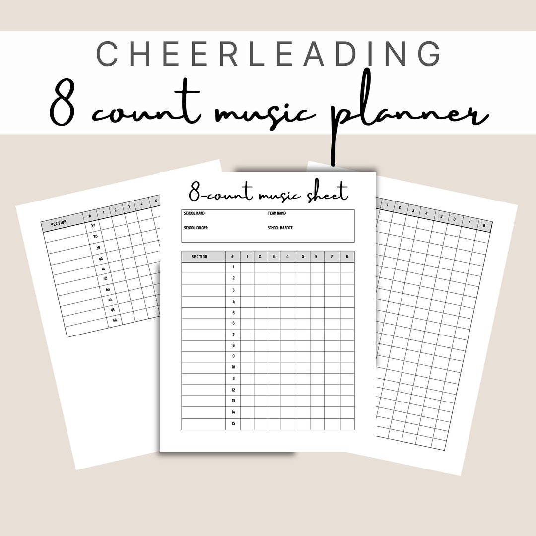 8 count Cheer Music Sheet choreography Sheet 8 count Music Tracker 8 count Planner cheer Music Planner Etsy