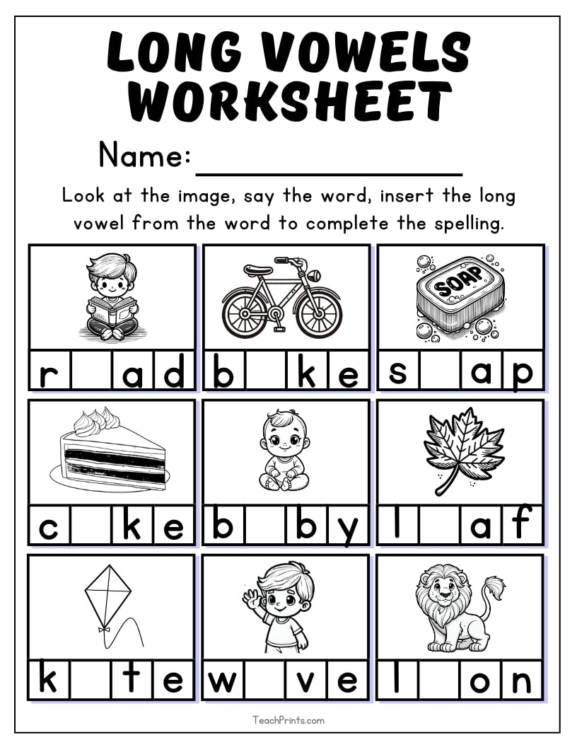 8 Long Vowel Worksheets Free PDF Printables Teach Prints