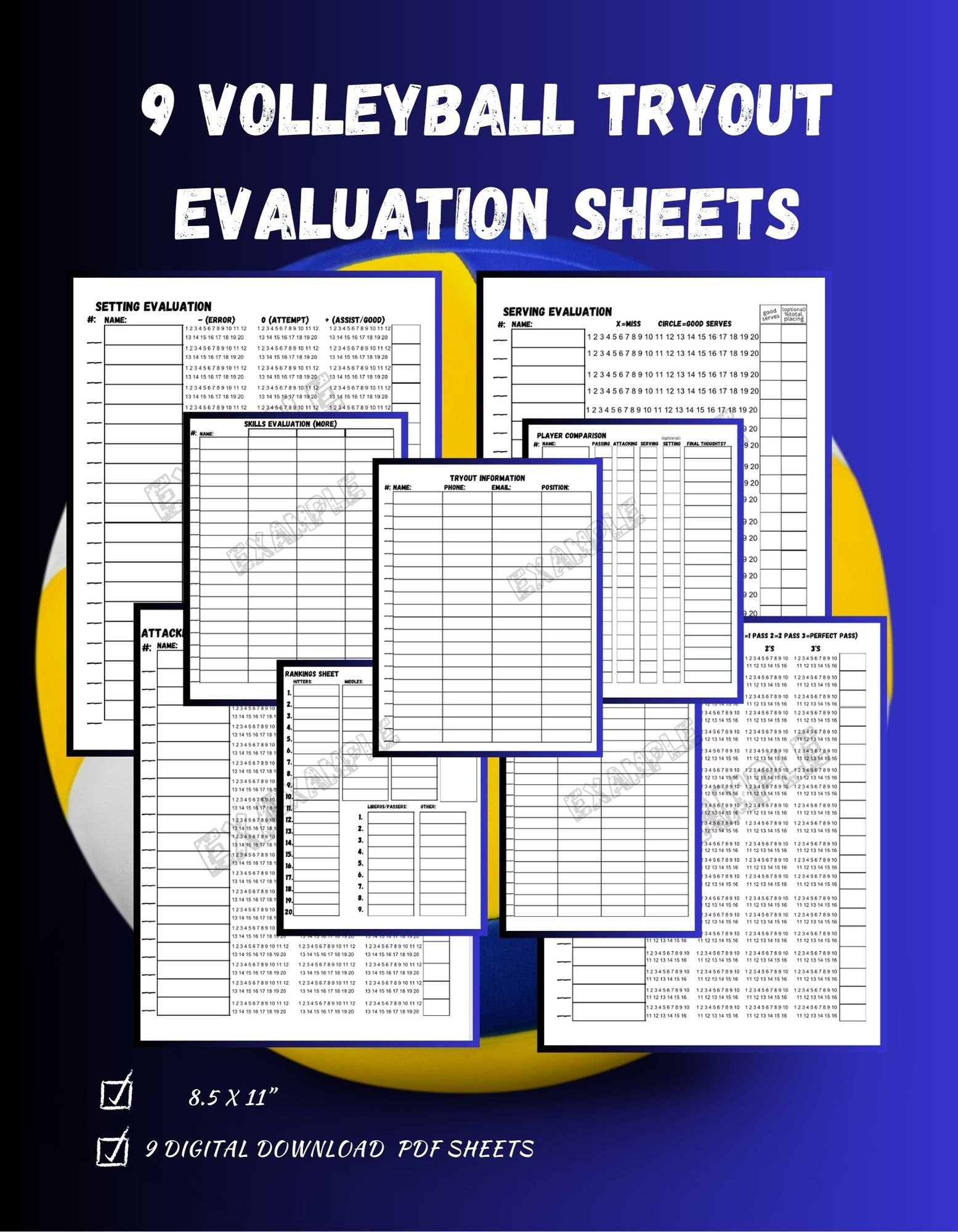 9 Volleyball Tryout Evaluation Sheets 8 5x11 Digital Download Passing Attacking Serving Setting Stat Evaluation Sheets Pdf Etsy