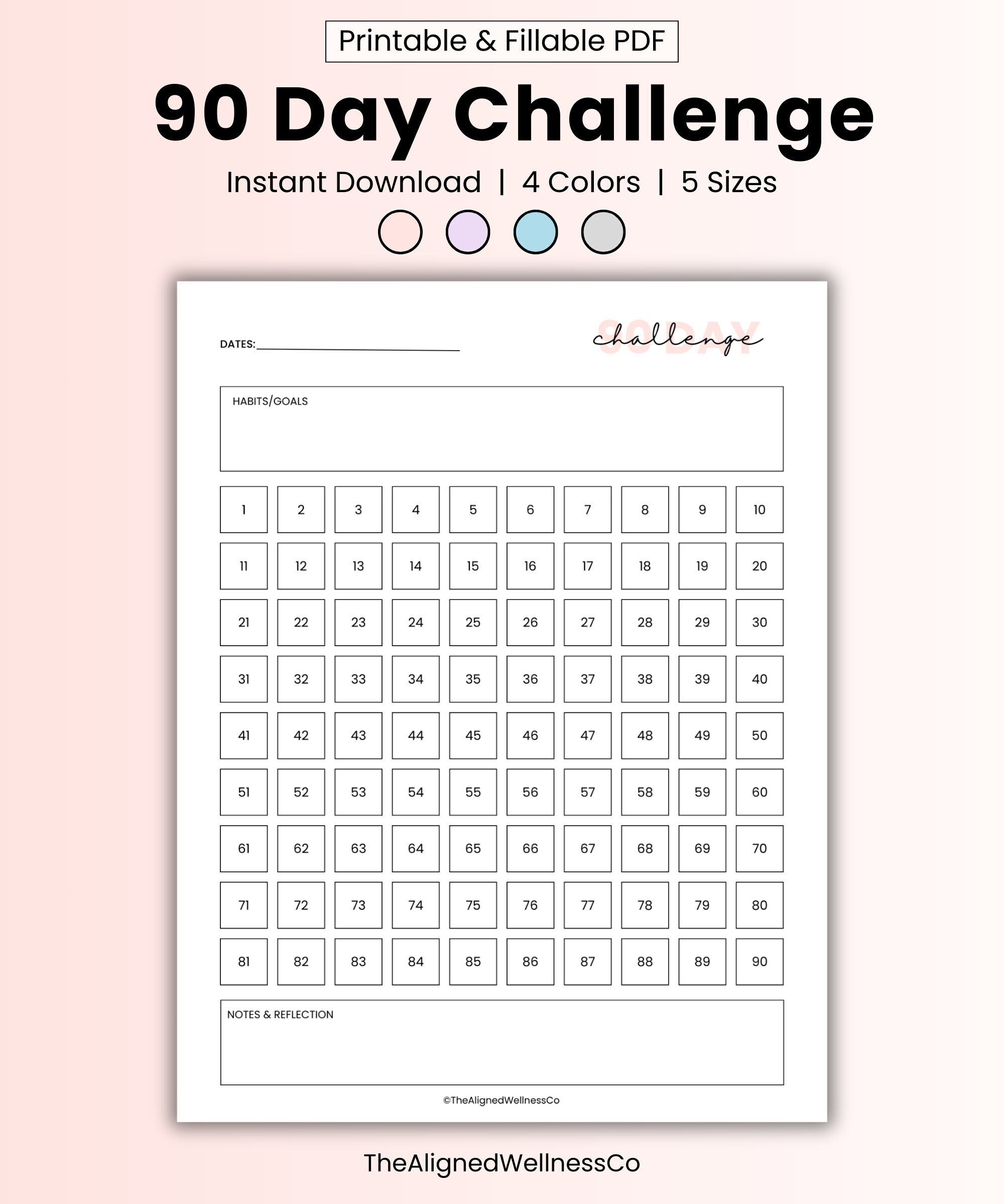 90 Day Habit Tracker Template Printable 90 Day Challenge Tracker Pdf Weight Loss Challenge US Letter Half Page A4 A5 Classic HP Etsy