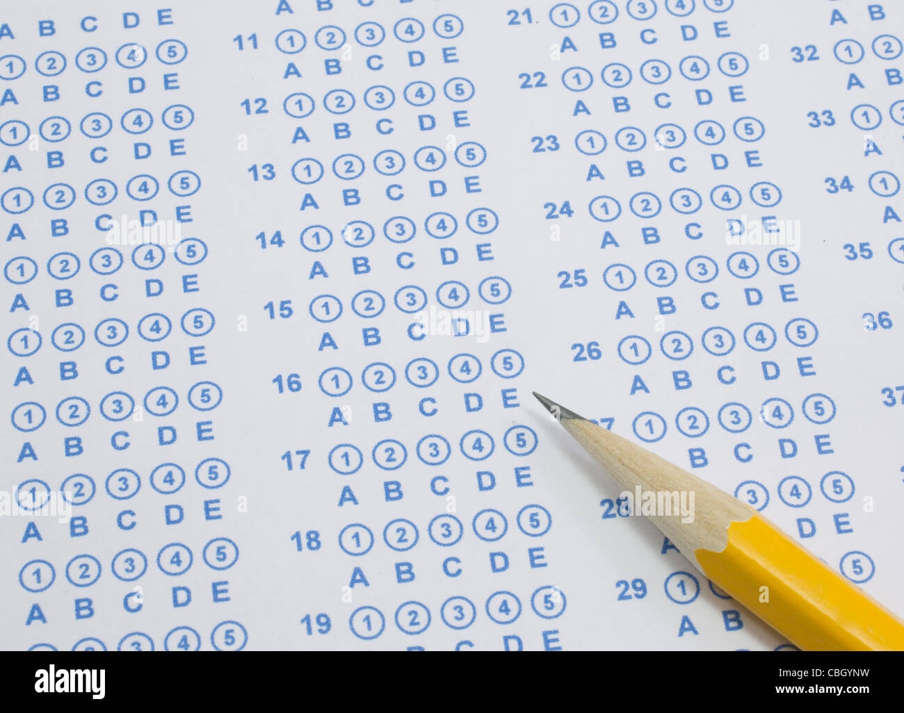 A Blue Scantron Bubble Test Sheet Ready To Be Filled Out With A Sharpened Number Two Yellow Pencil Stock Photo Alamy