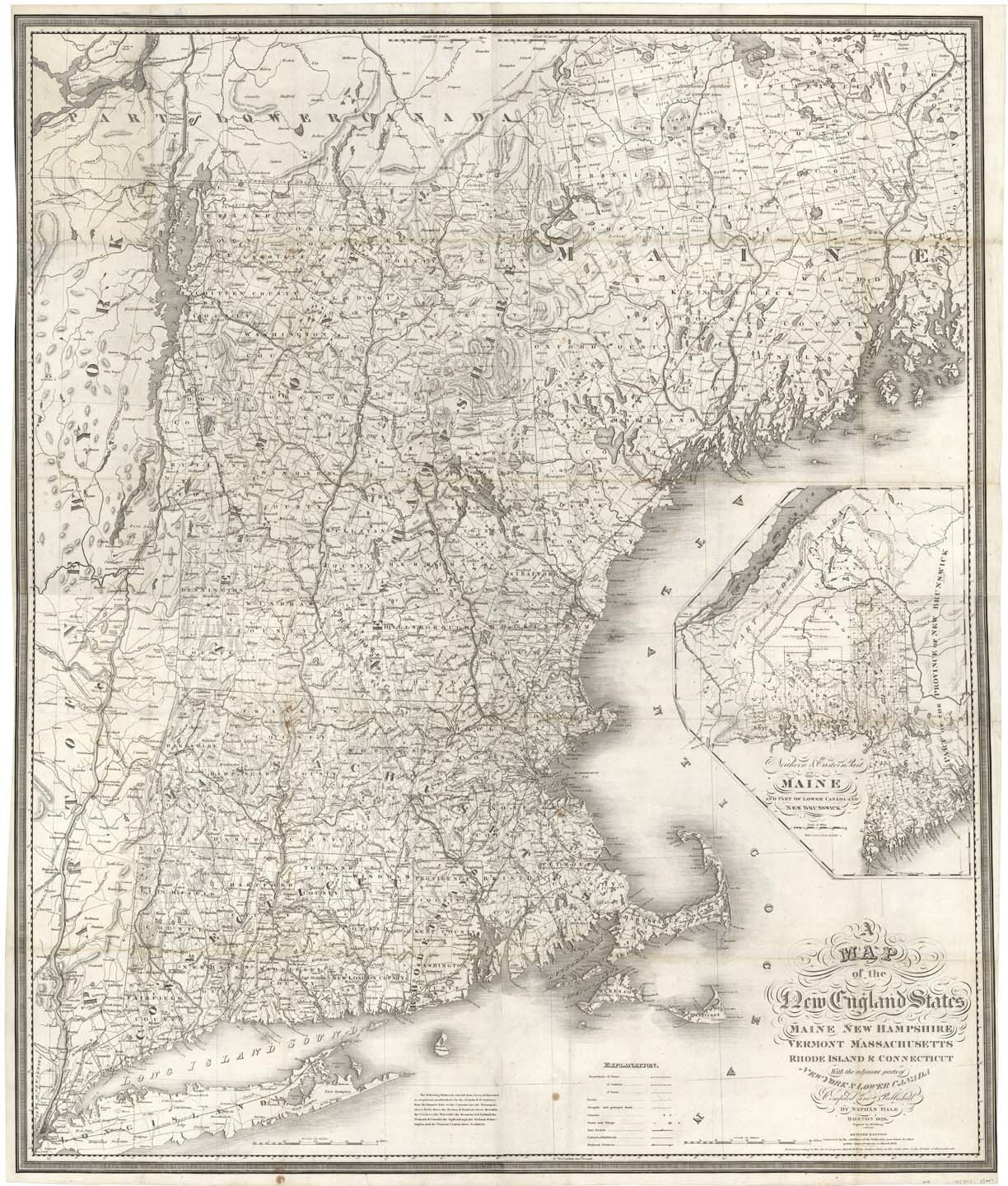 A Map Of The New England States Maine New Hampshire Vermont Massachusetts Rhode Island Connecticut With The Adjoining Parts Of New York U0026 Lower Canada The Old Print Shop