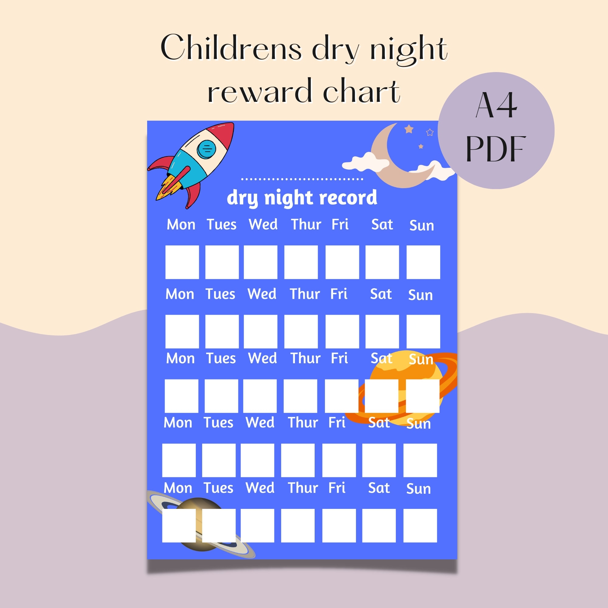 A4 Boys Dry Night Chart Dry Night Tracker Boys Rocket And Space Reward Chart For Kids Reward Chart Printable Print At Home Reward Chart Etsy