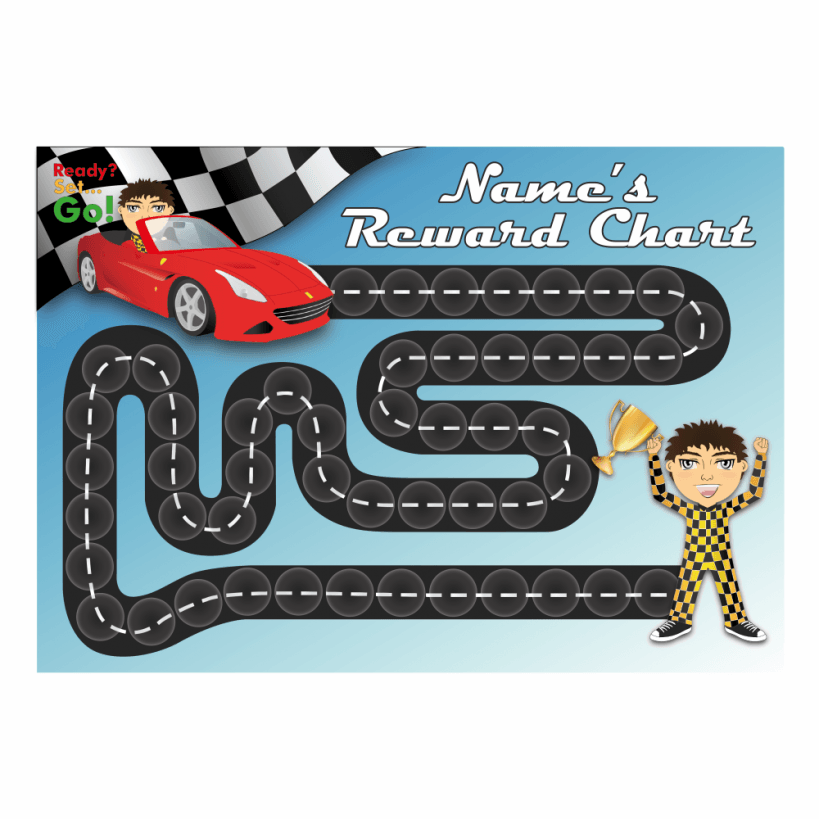 A4 Customisable Racing Car Reward Chart With Matching 19mm Stickers