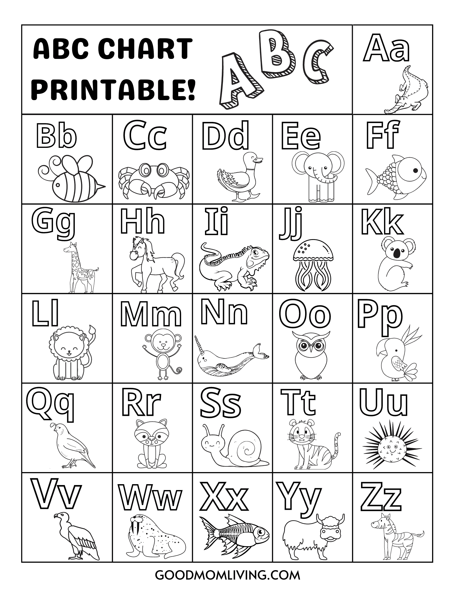 ABC Chart For Kids Free Printable ABC Alphabet Chart Good Mom Living