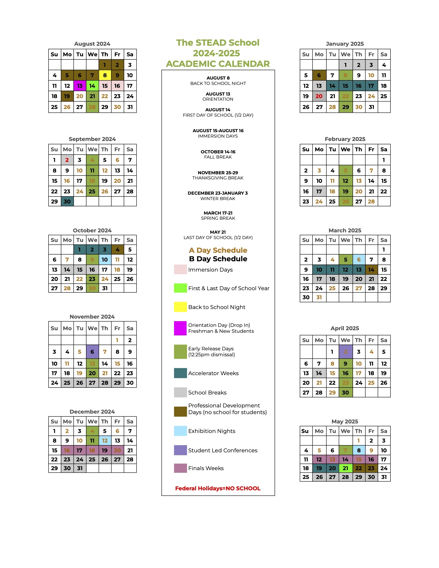 Academic Calendar 24 25 The STEAD School