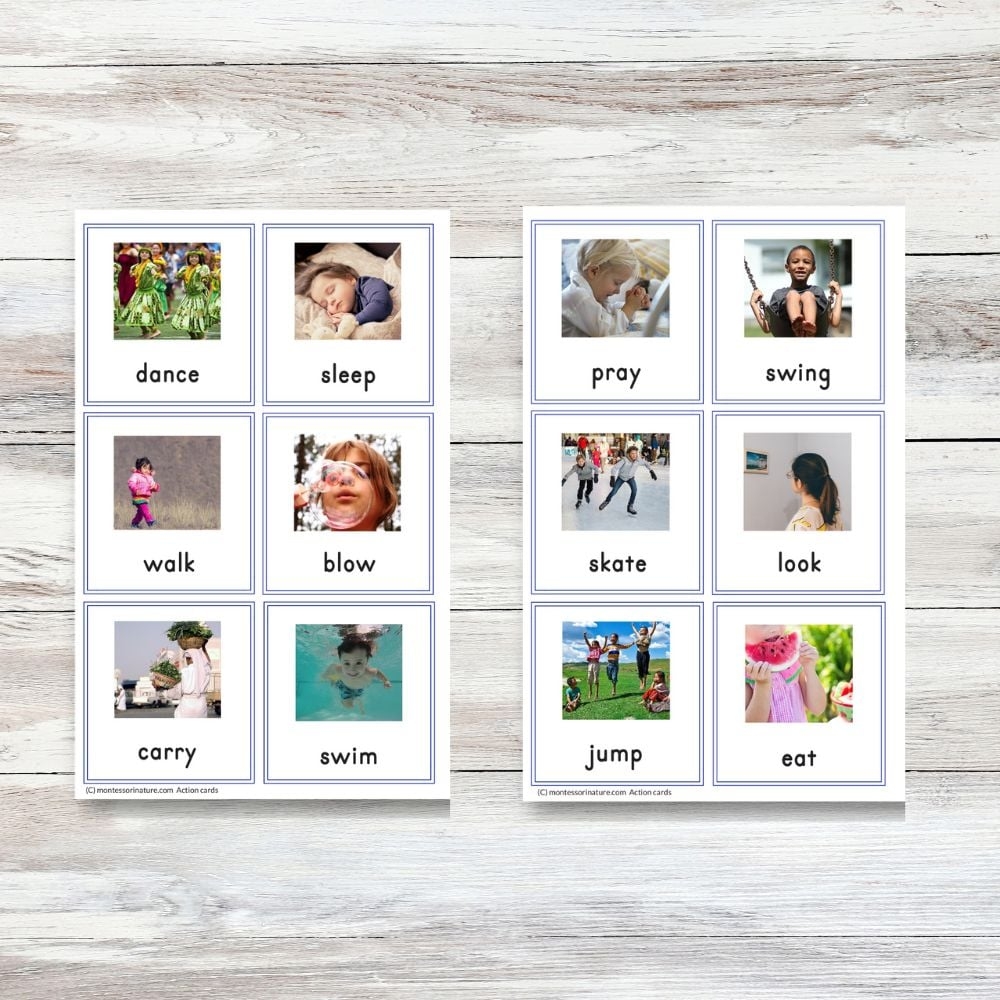 Action Verb Vocabulary Cards Montessori Nature