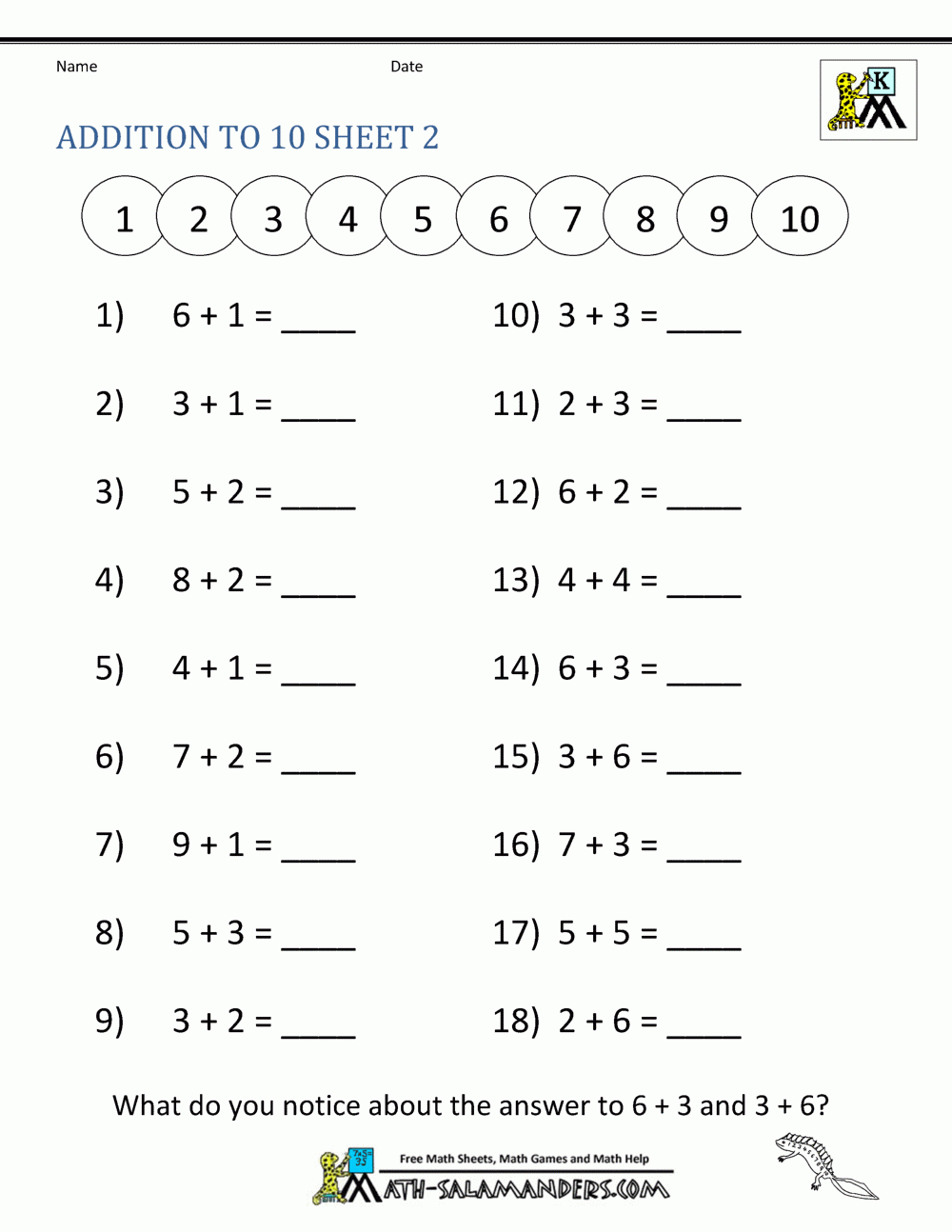 Addition Math Worksheets For Kindergarten