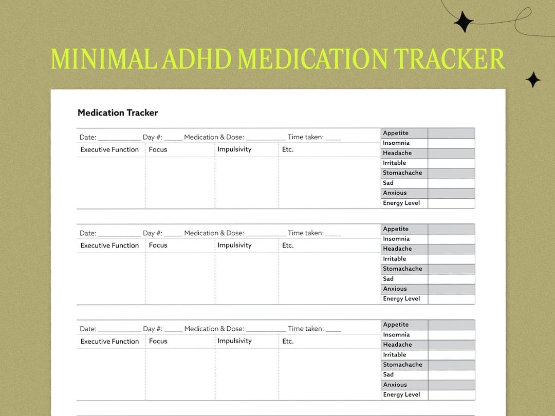 ADHD Medication Tracker Digital Printable Worksheet Side Effect Log Etsy