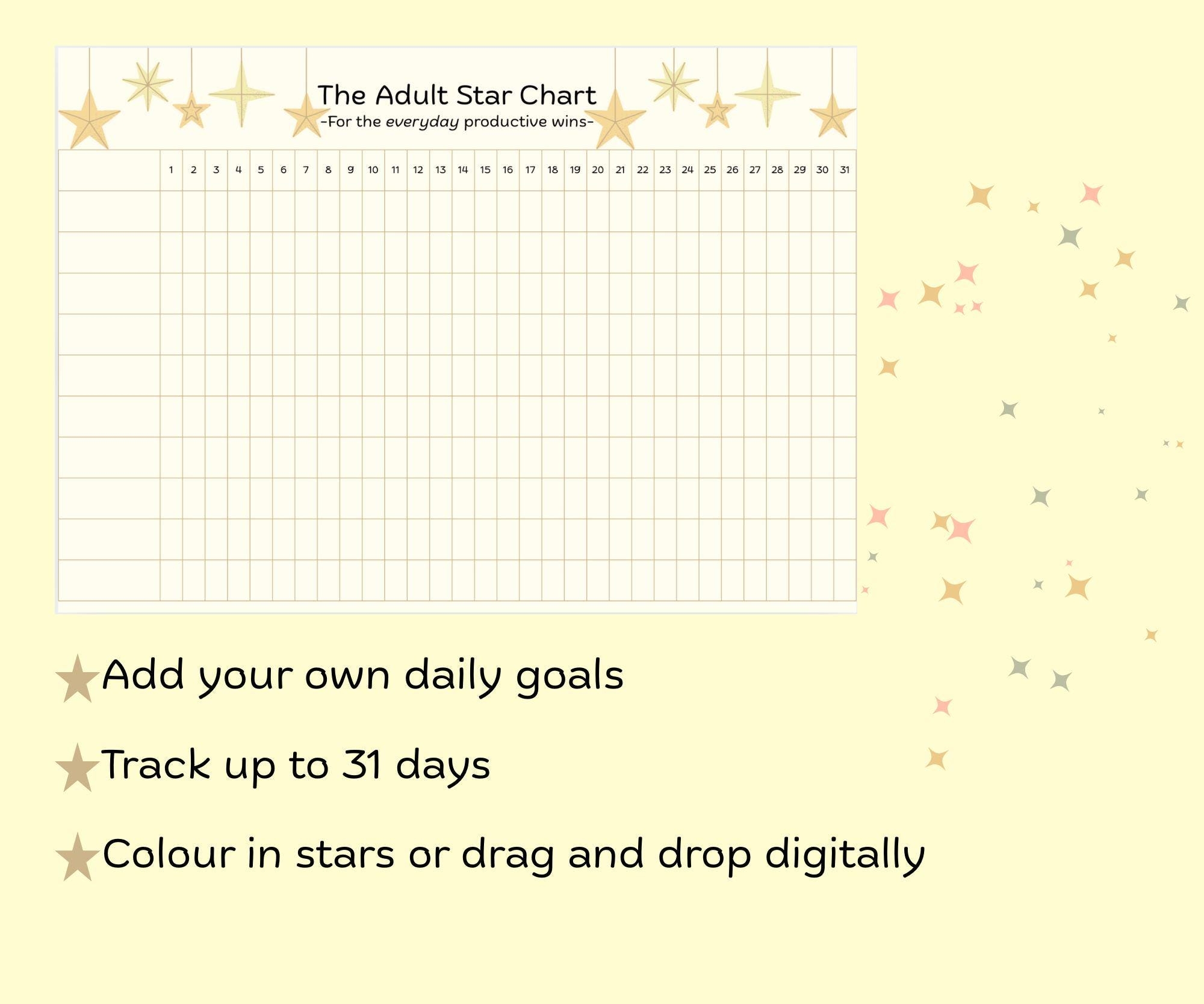 Adult Star Chart Printable Digital Canva Habit Tracker Productivity Chart Aesthetic Self care Tracker For Daily Wins Etsy