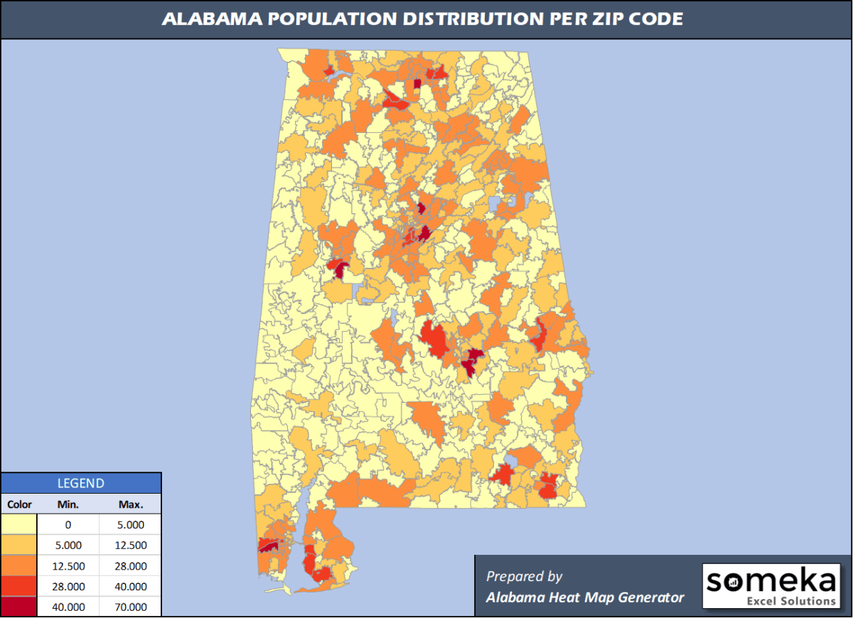 Printable Alabama Zip Code Map