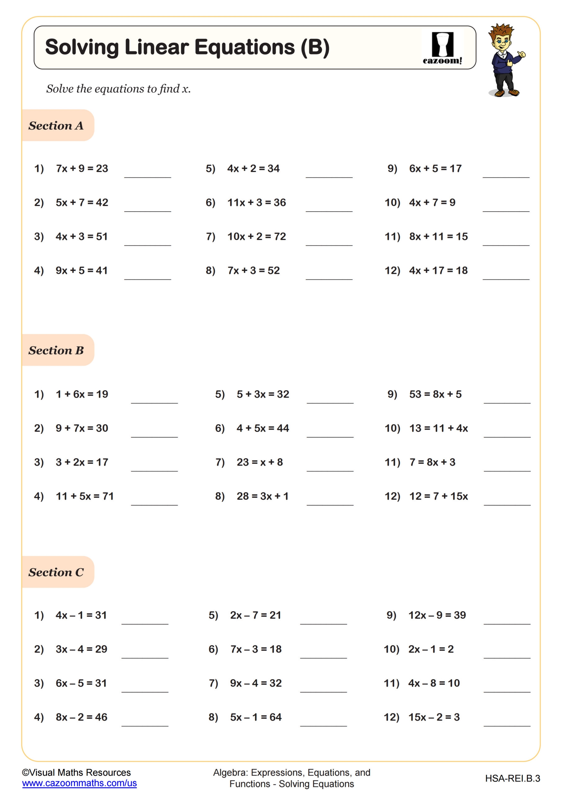 Printable Algebra 1 Worksheets